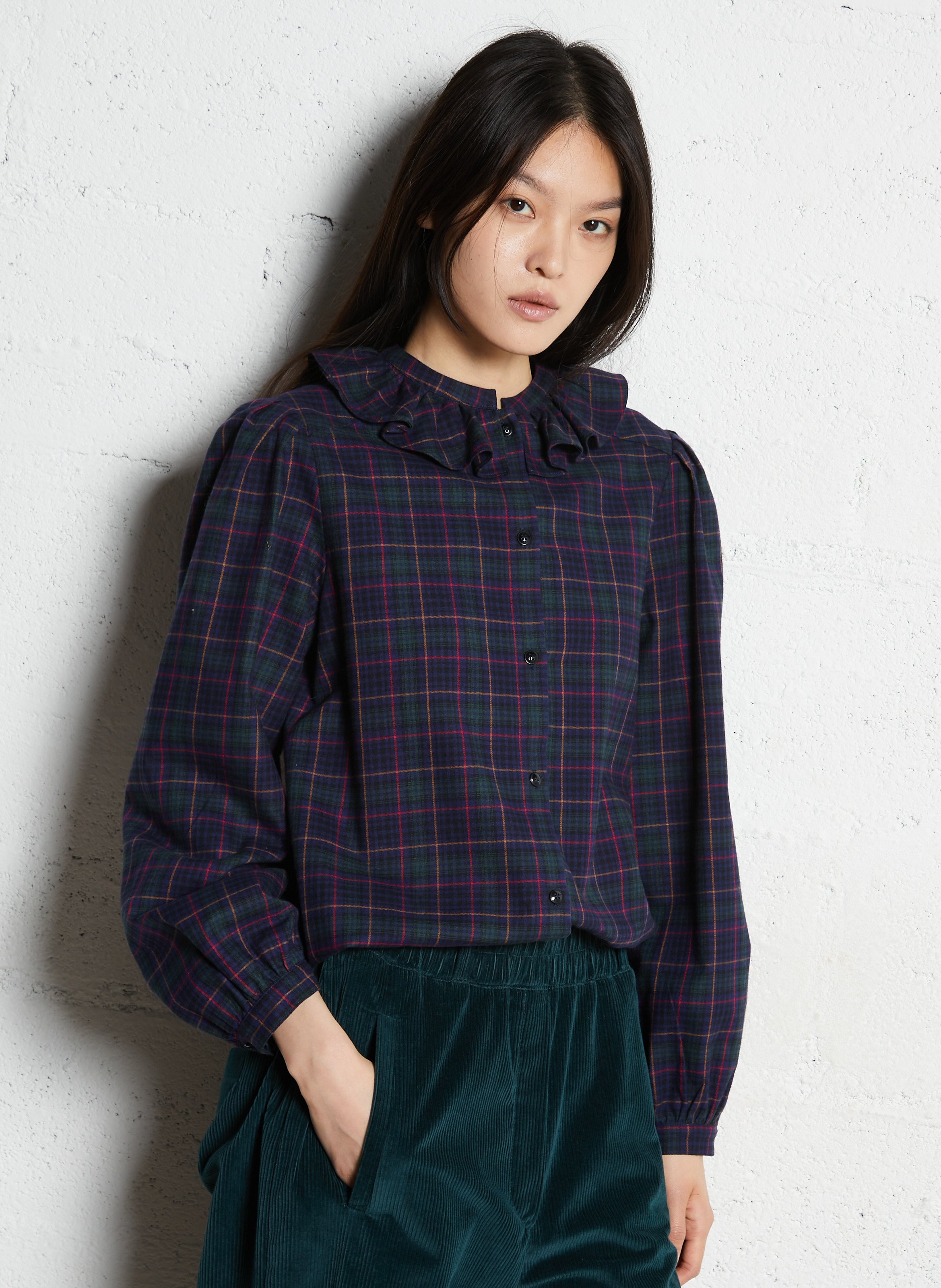 Rechte, katoenen blouse met print SUZIE WINKLE Blauw