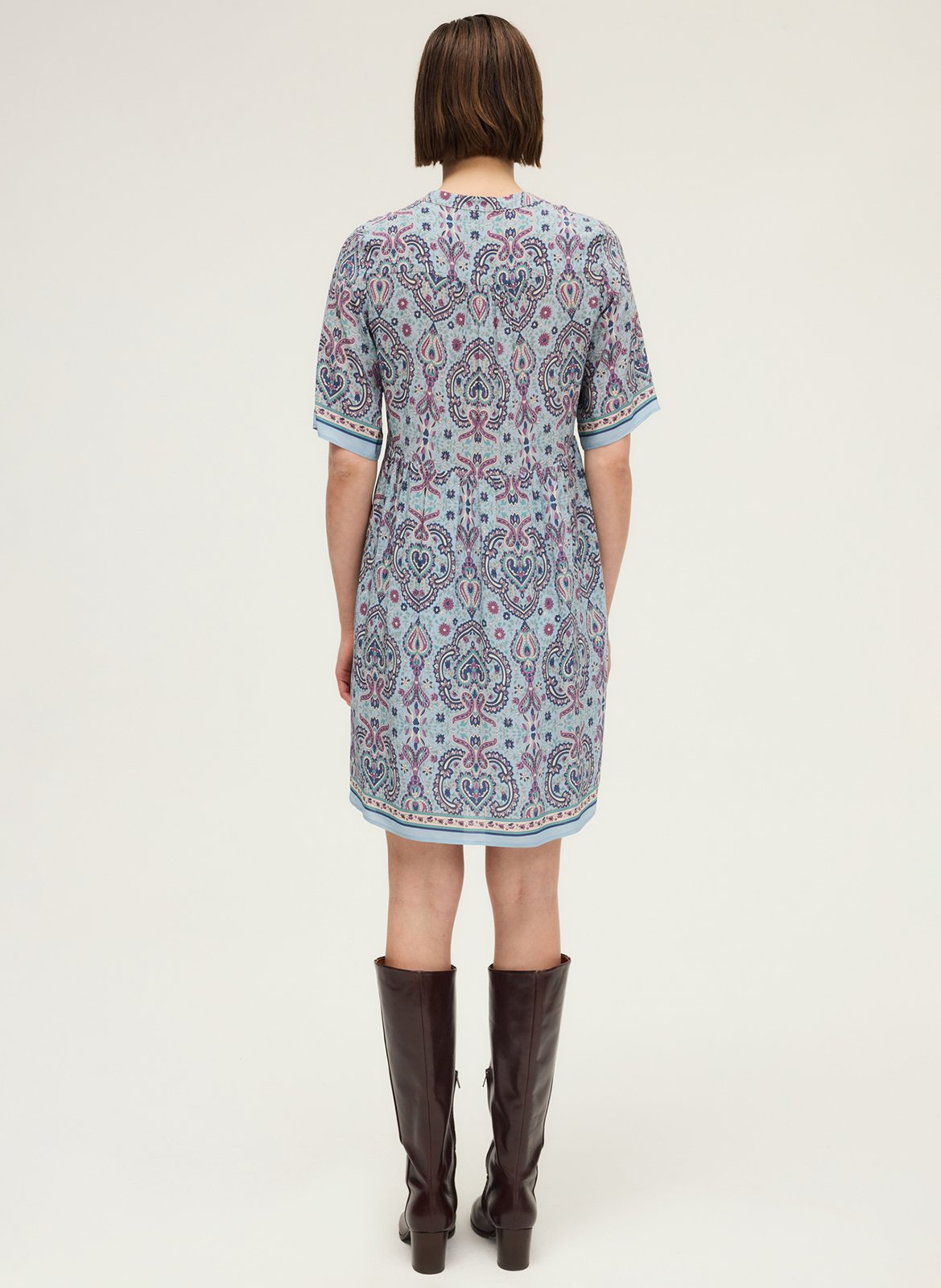 Robe courte col tunisien imprimée PABLO Bleu