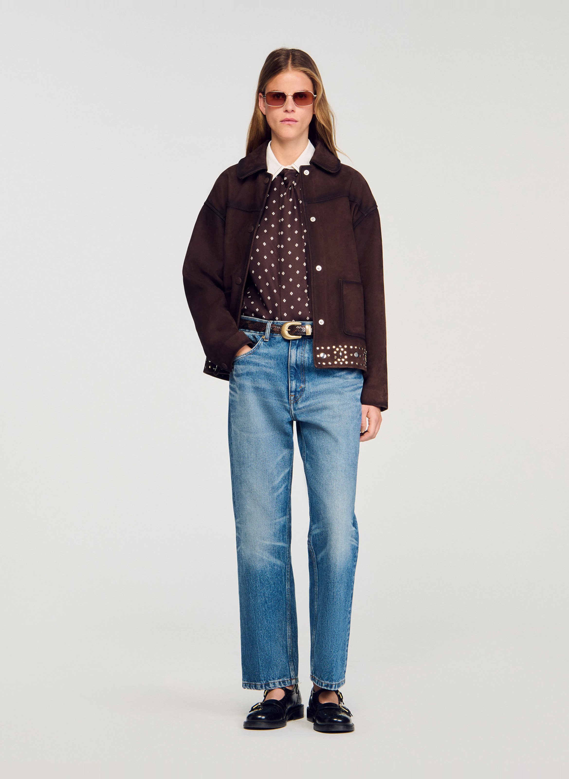 Chemise à pois en soie SANDRO Marron