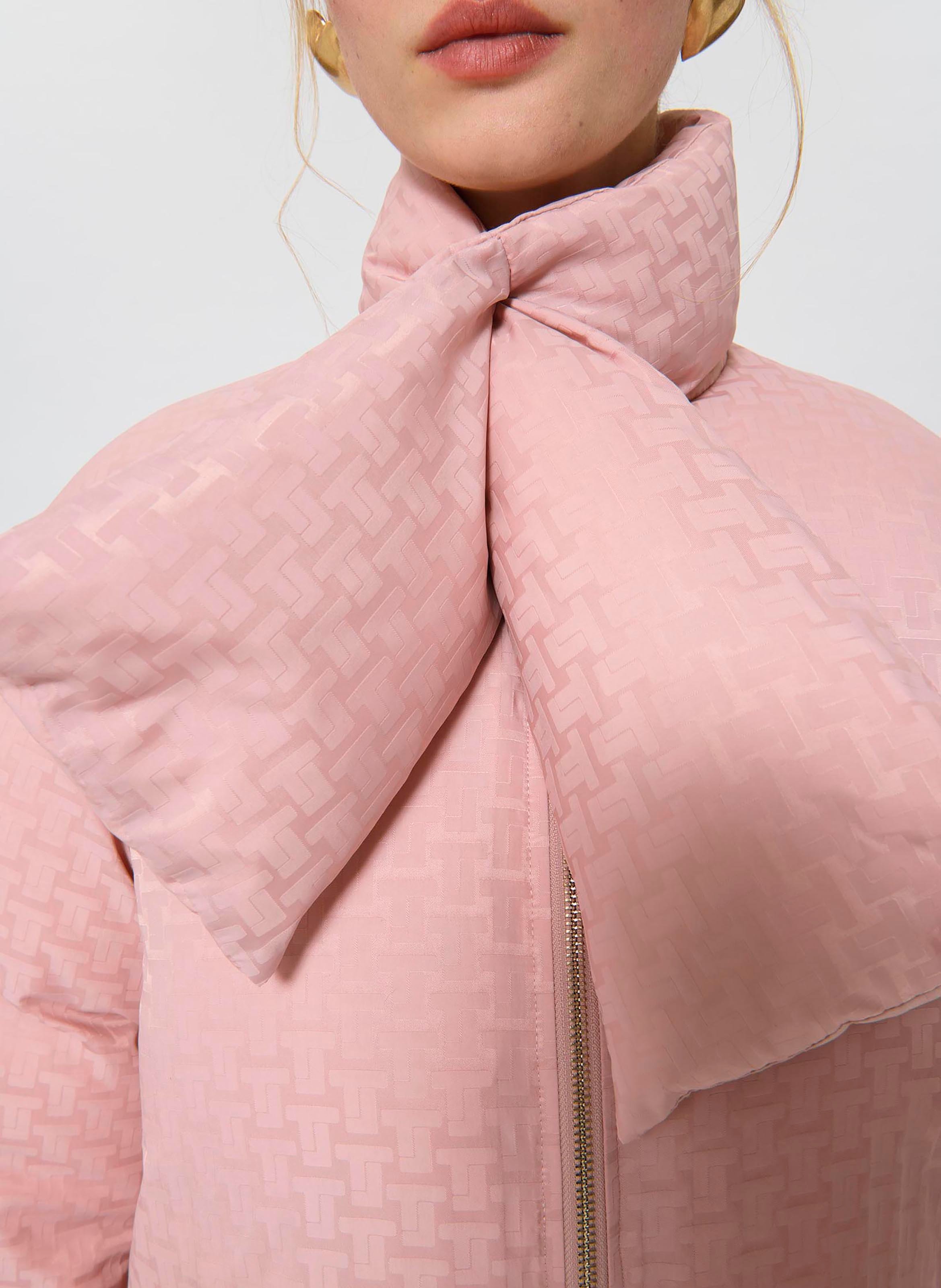 High-neck quilted jacket with panels Beige