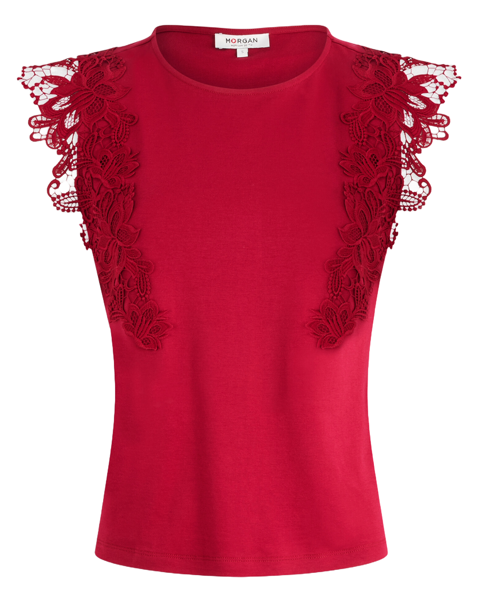 Tee-shirt sans manches à détail dentelle MORGAN Rouge