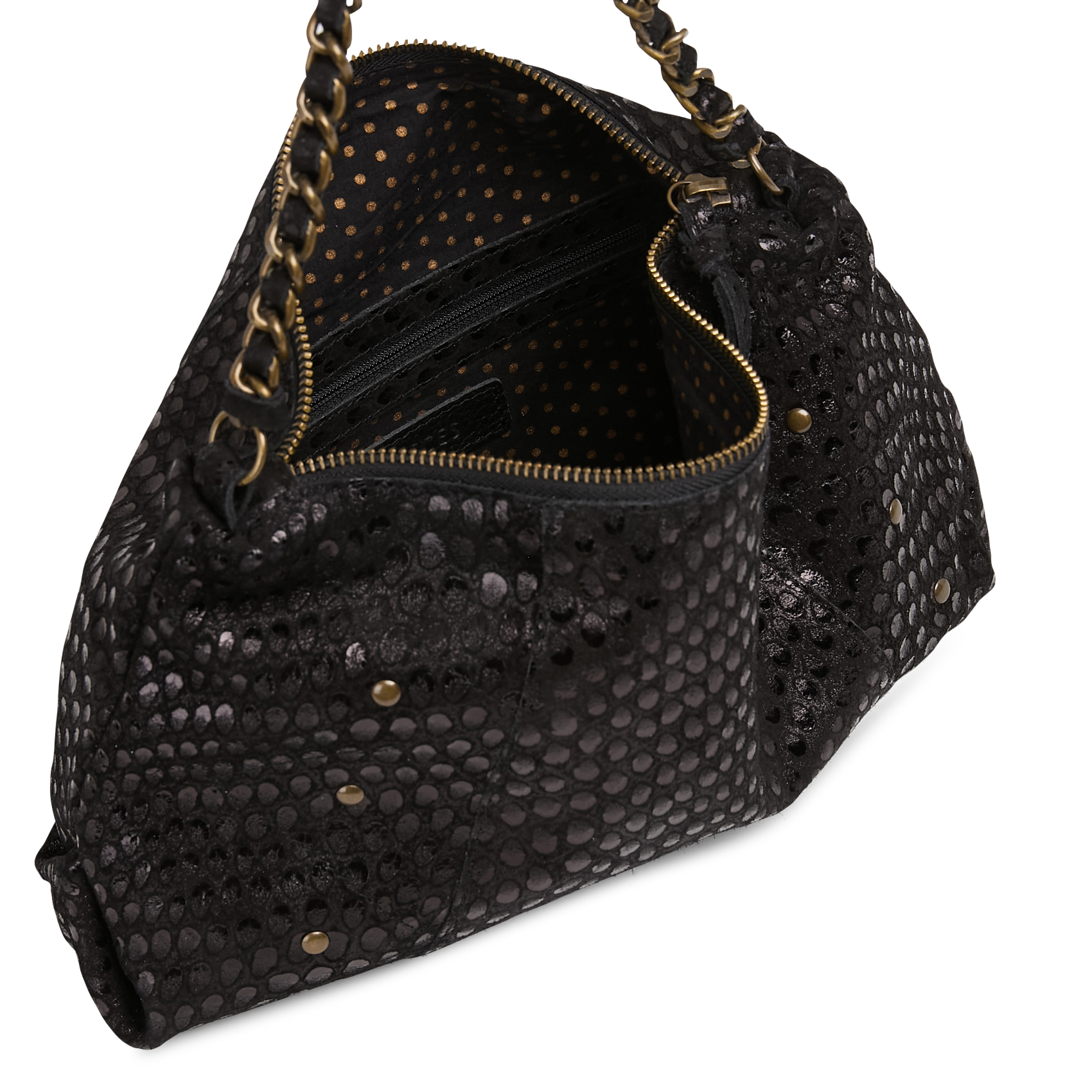 Sac porté épaule jacquard brillant en cuir PIECES Noir