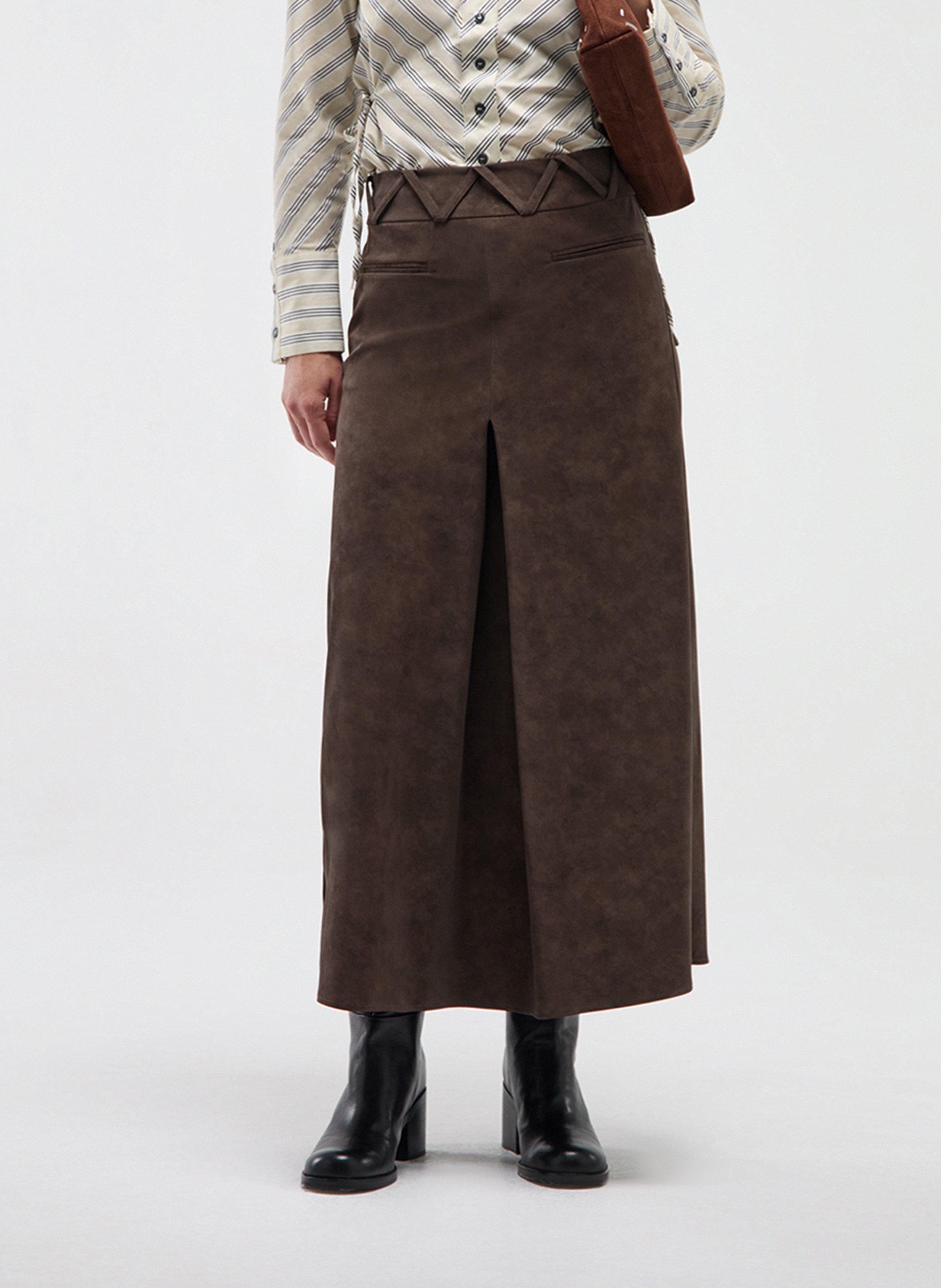 Jupe midi taille haute LAAGAM Marron