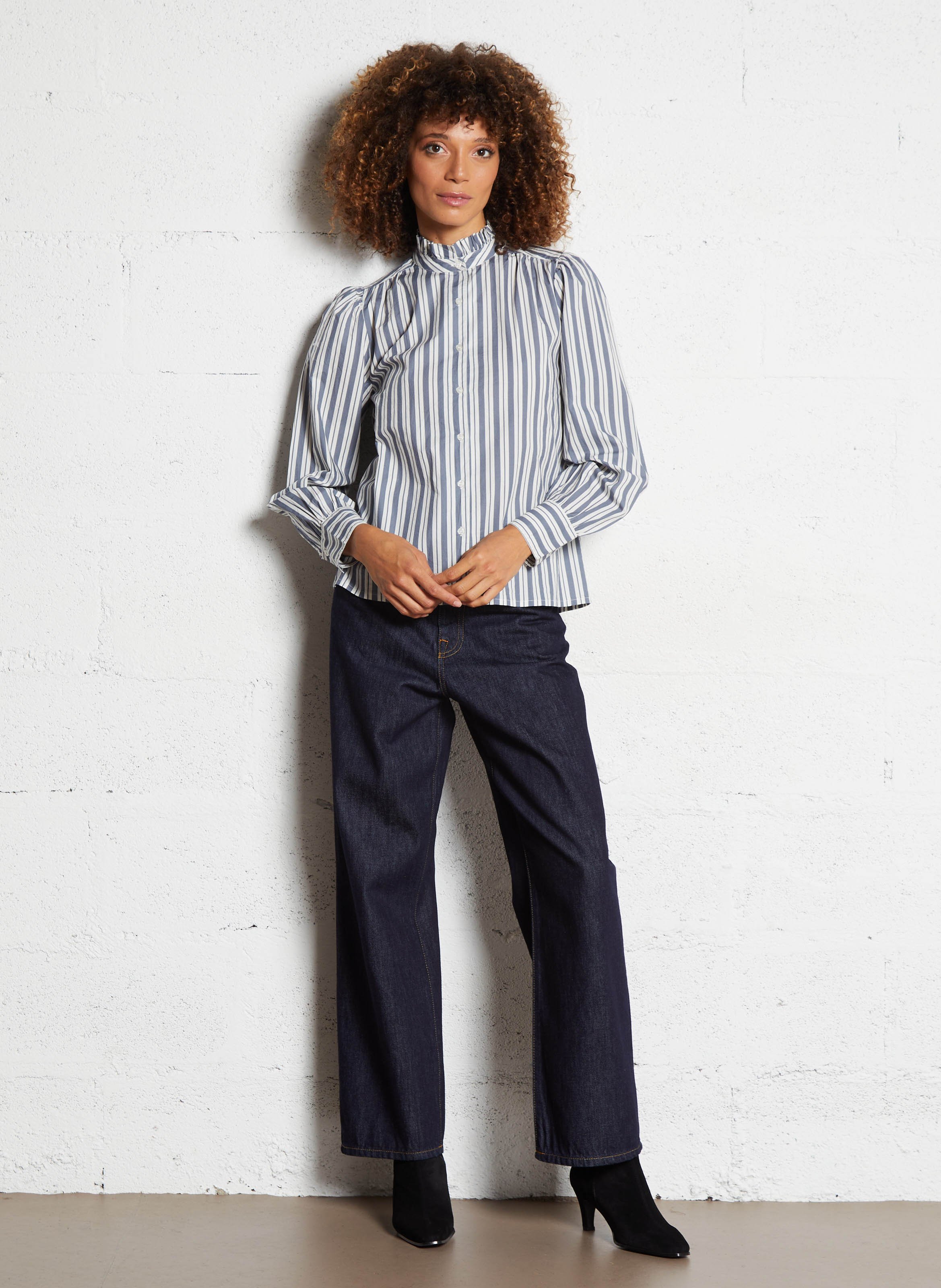 Oversized Victorian collar cotton shirt PETITE MENDIGOTE Blue