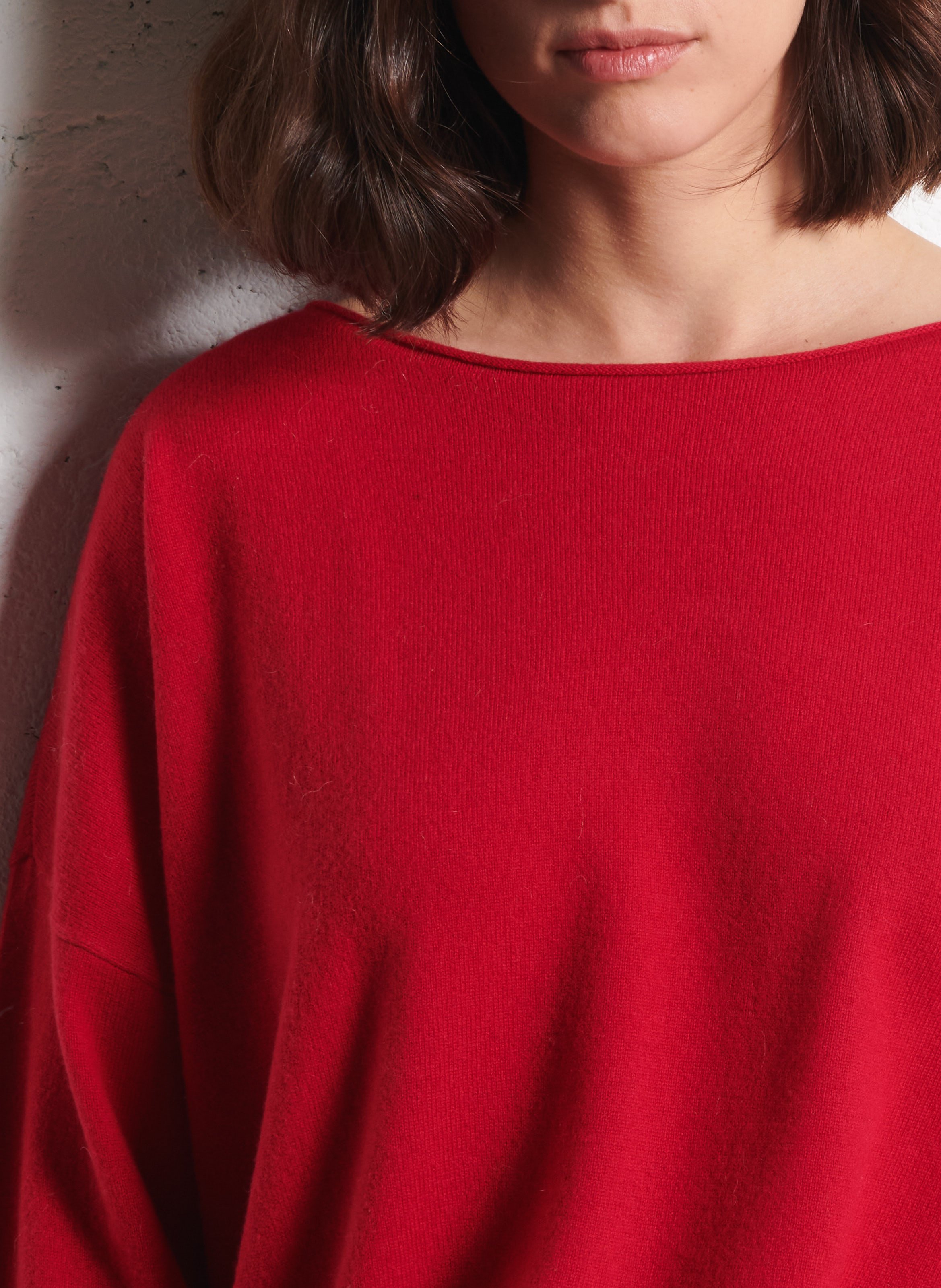 Pull col bateau roulotté uni en laine DES PETITS HAUTS Rouge