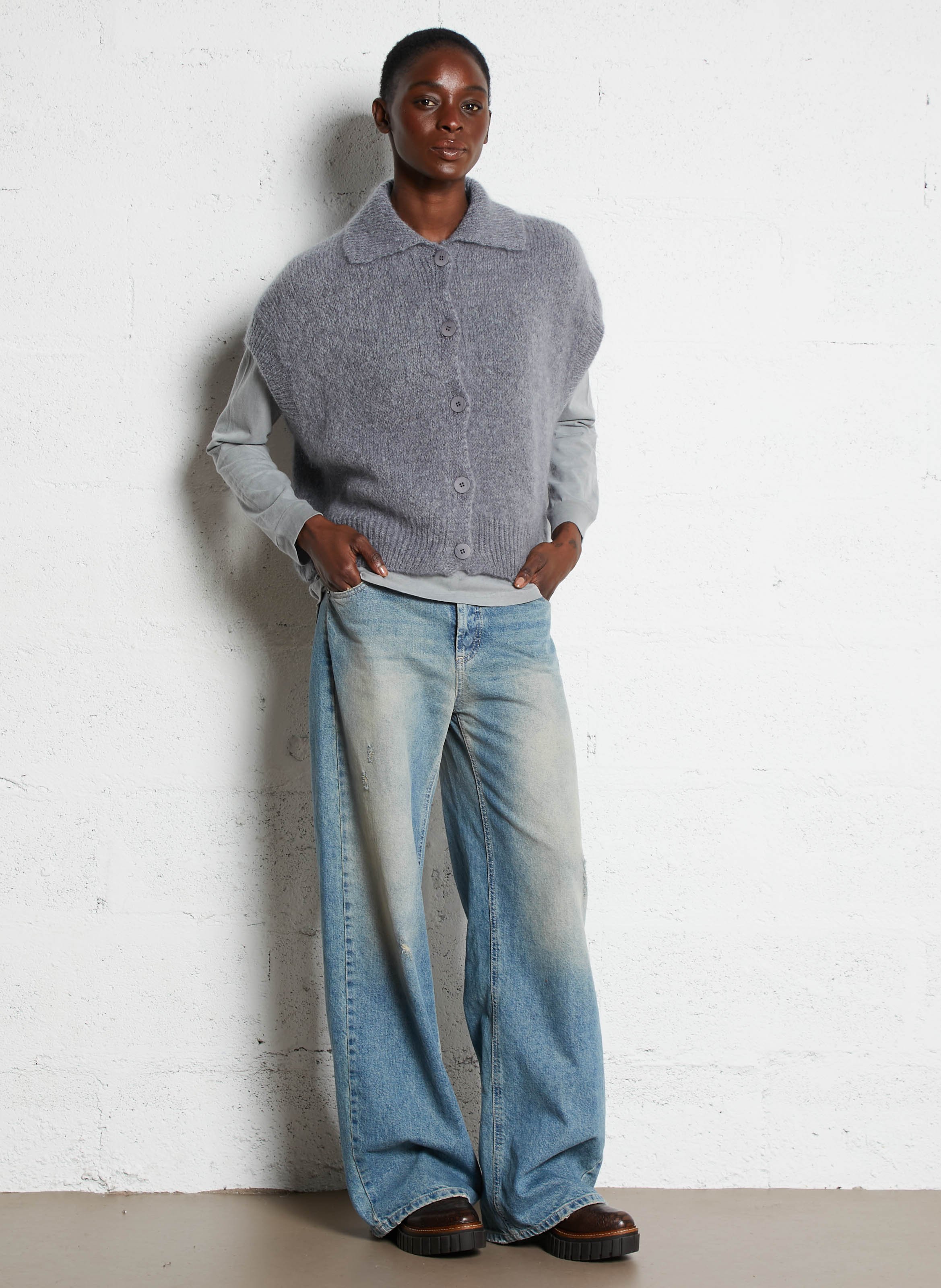 Gilet col classique ample PLEASE Gris