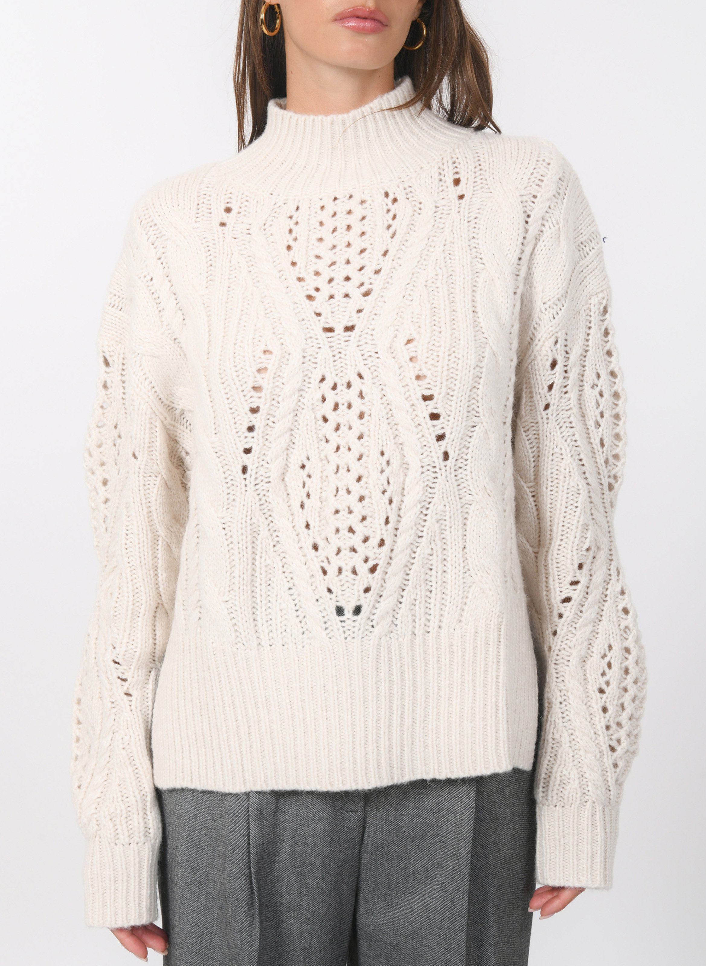 Oversize Strickpullover mit Stehkragen und Zopfmuster KOOKAI Weiss