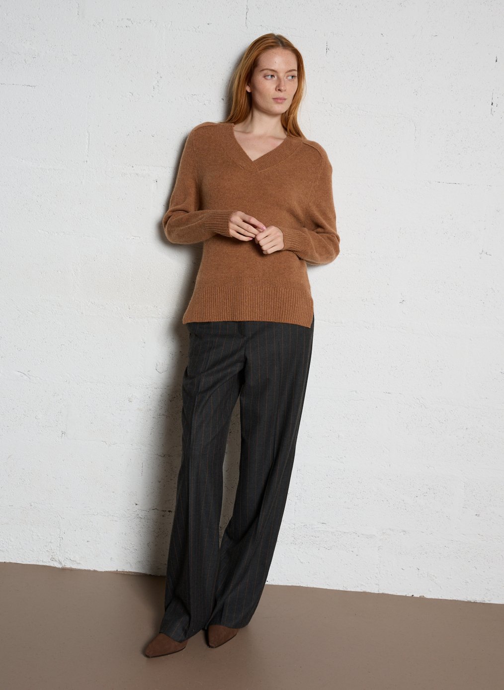 Pull col V en cachemire MAISON 123 Beige