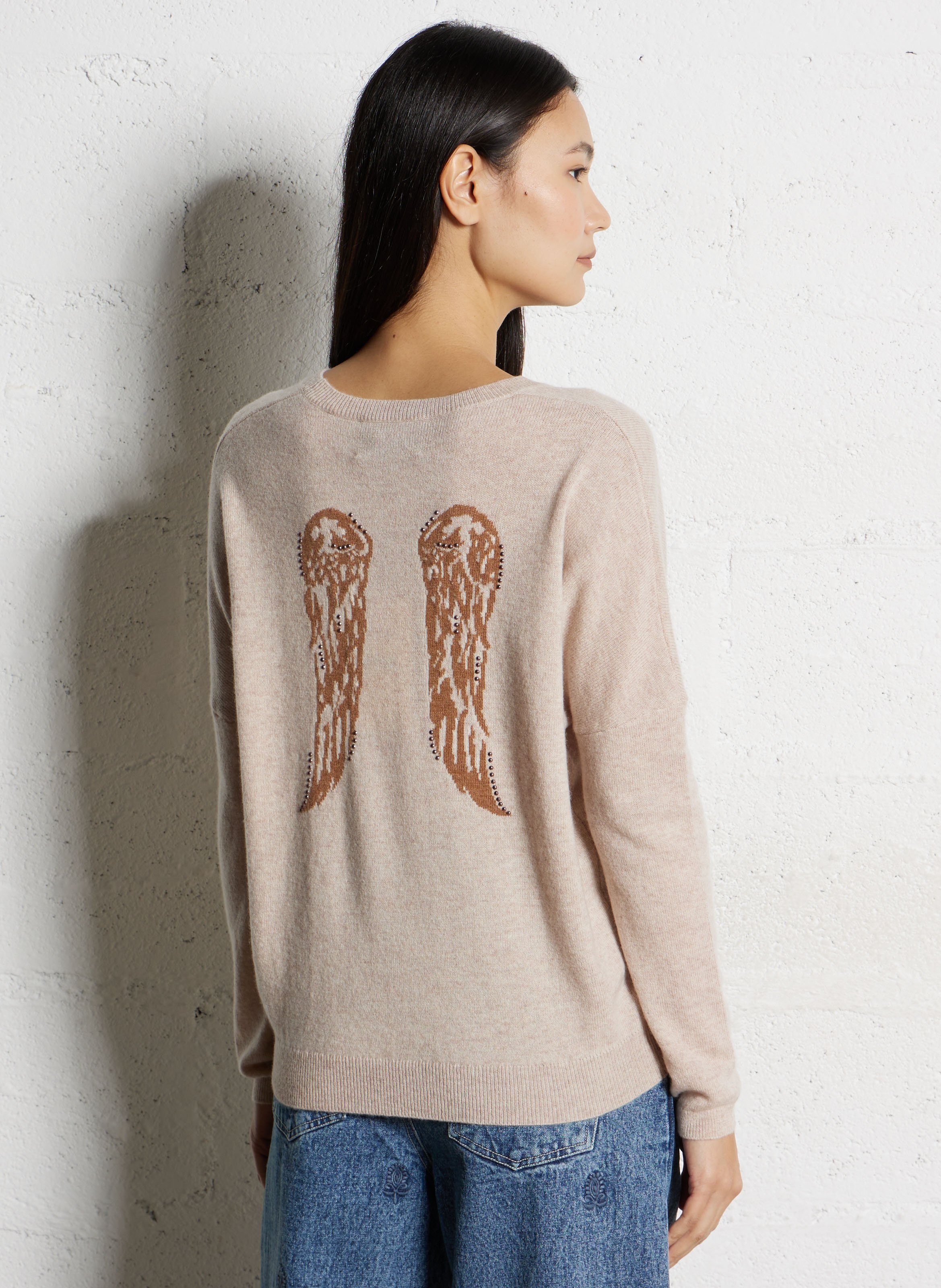 Rundhalsausschnitt-Pullover aus Woll-Kaschmir-Jacquard BERENICE