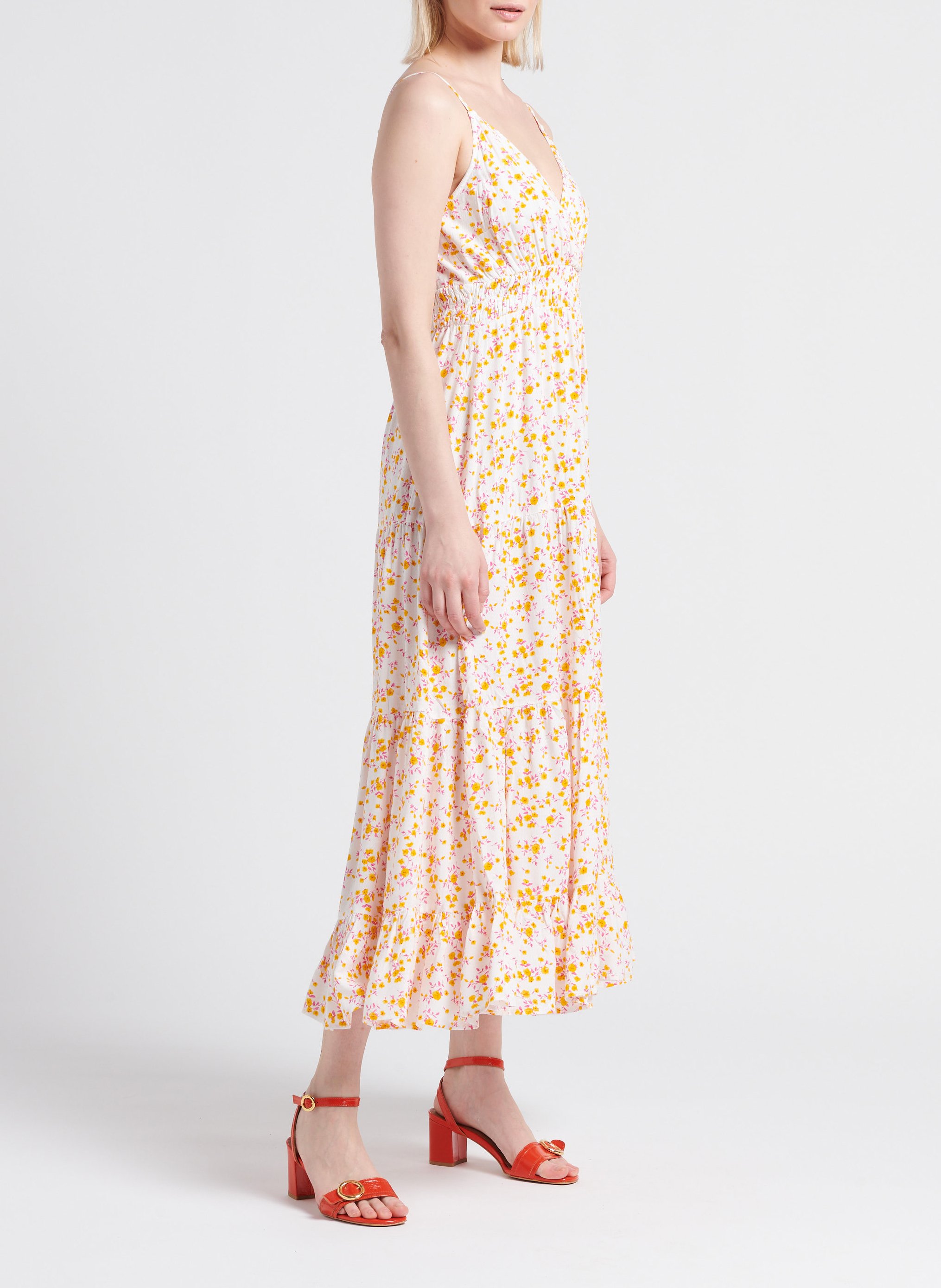 Lange jurk met V-hals en bloemenprint YAS Wit