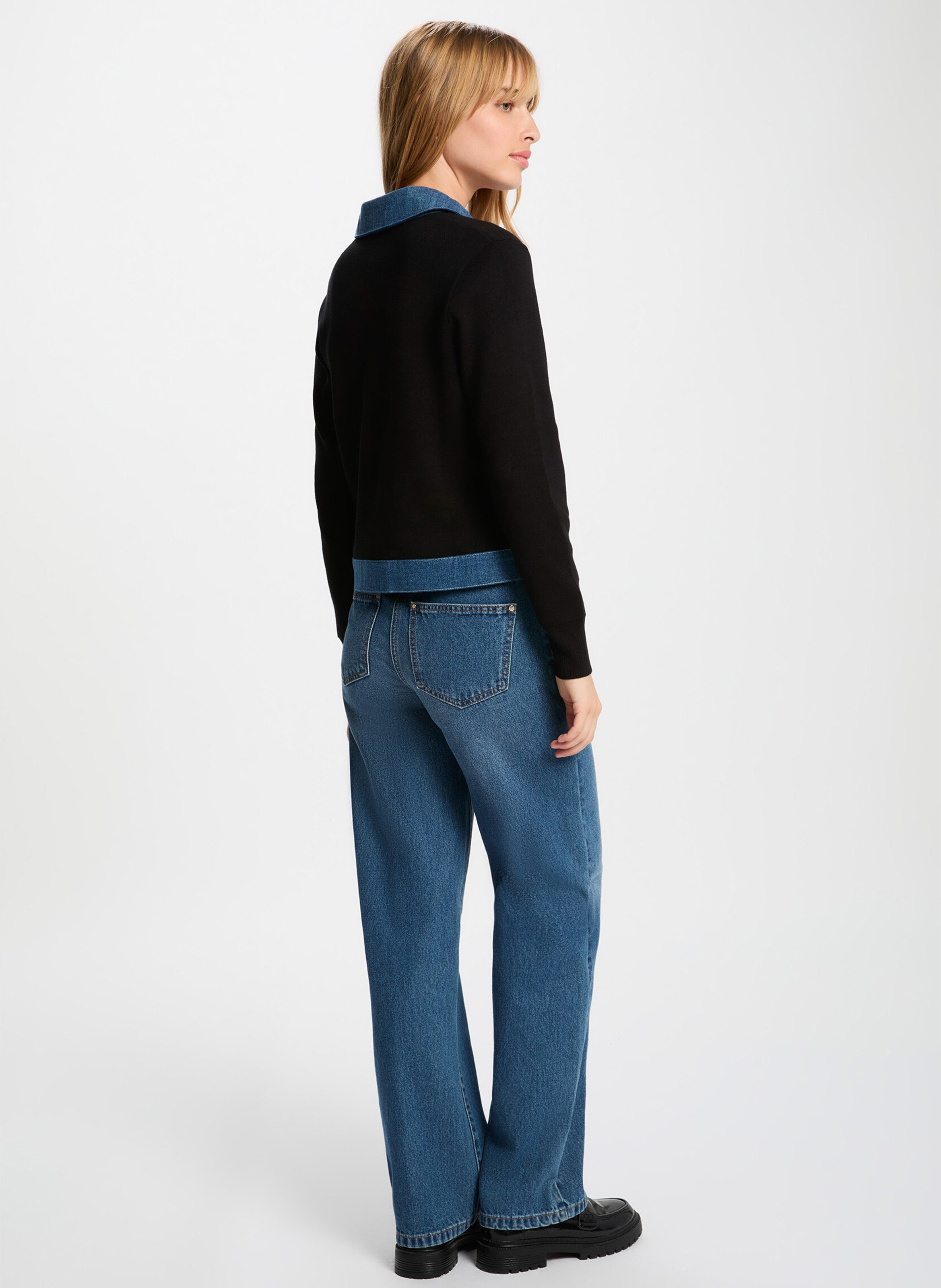 Gestreifter Feinstrick-Cardigan Schwarz