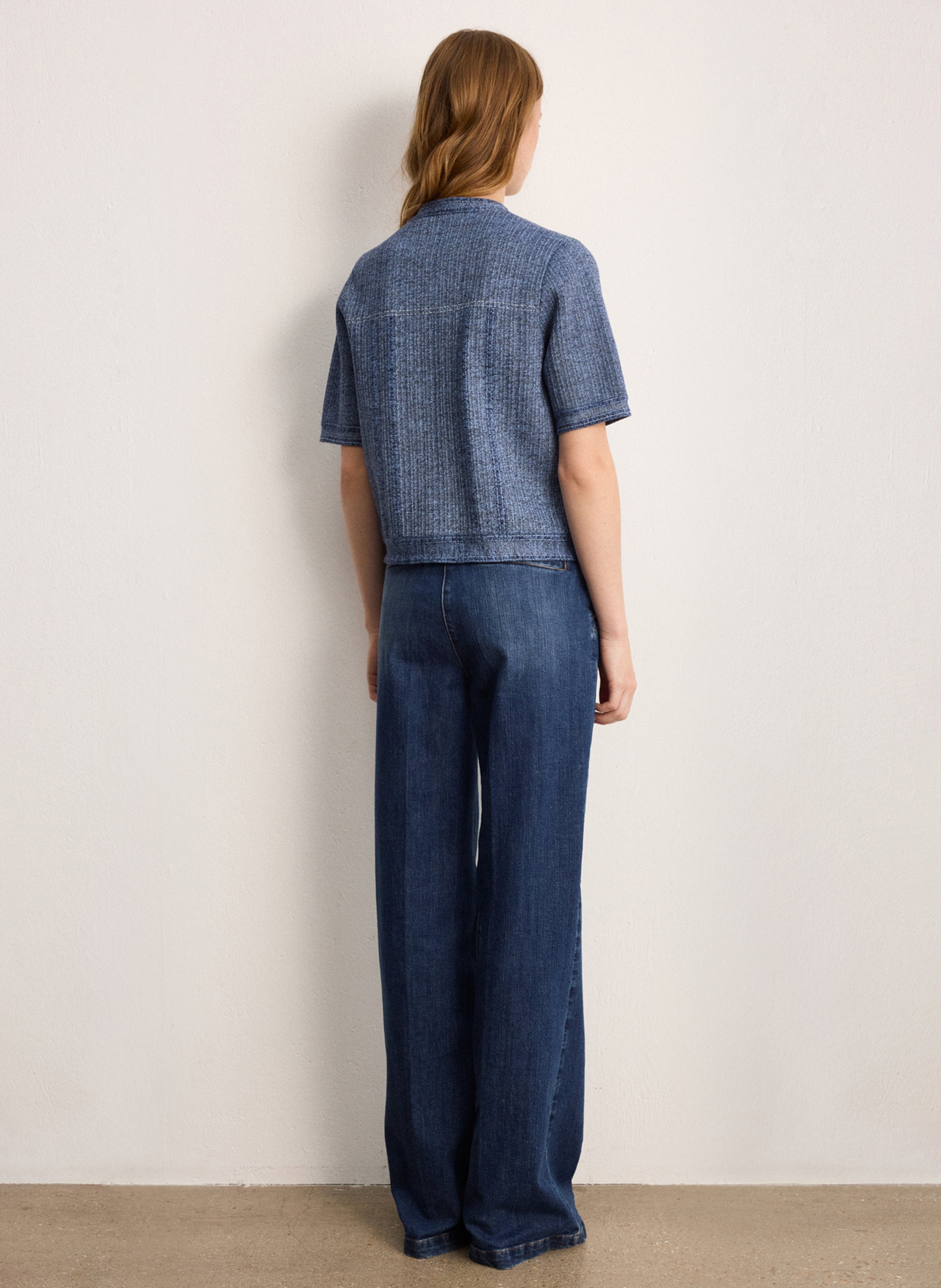 Gilet droit col mao en coton mélangé PABLO Bleu