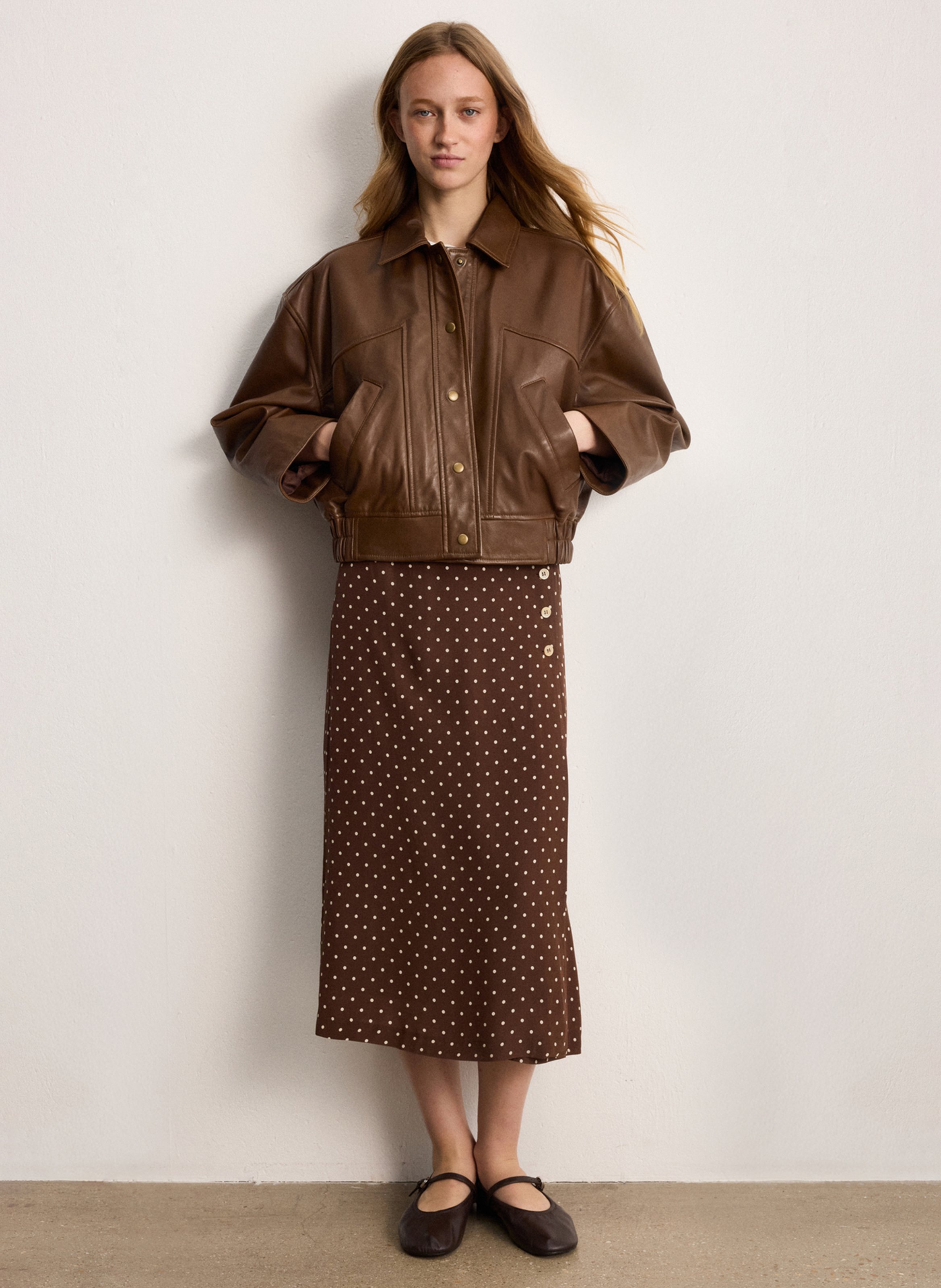 Polka dot midi skirt Brown