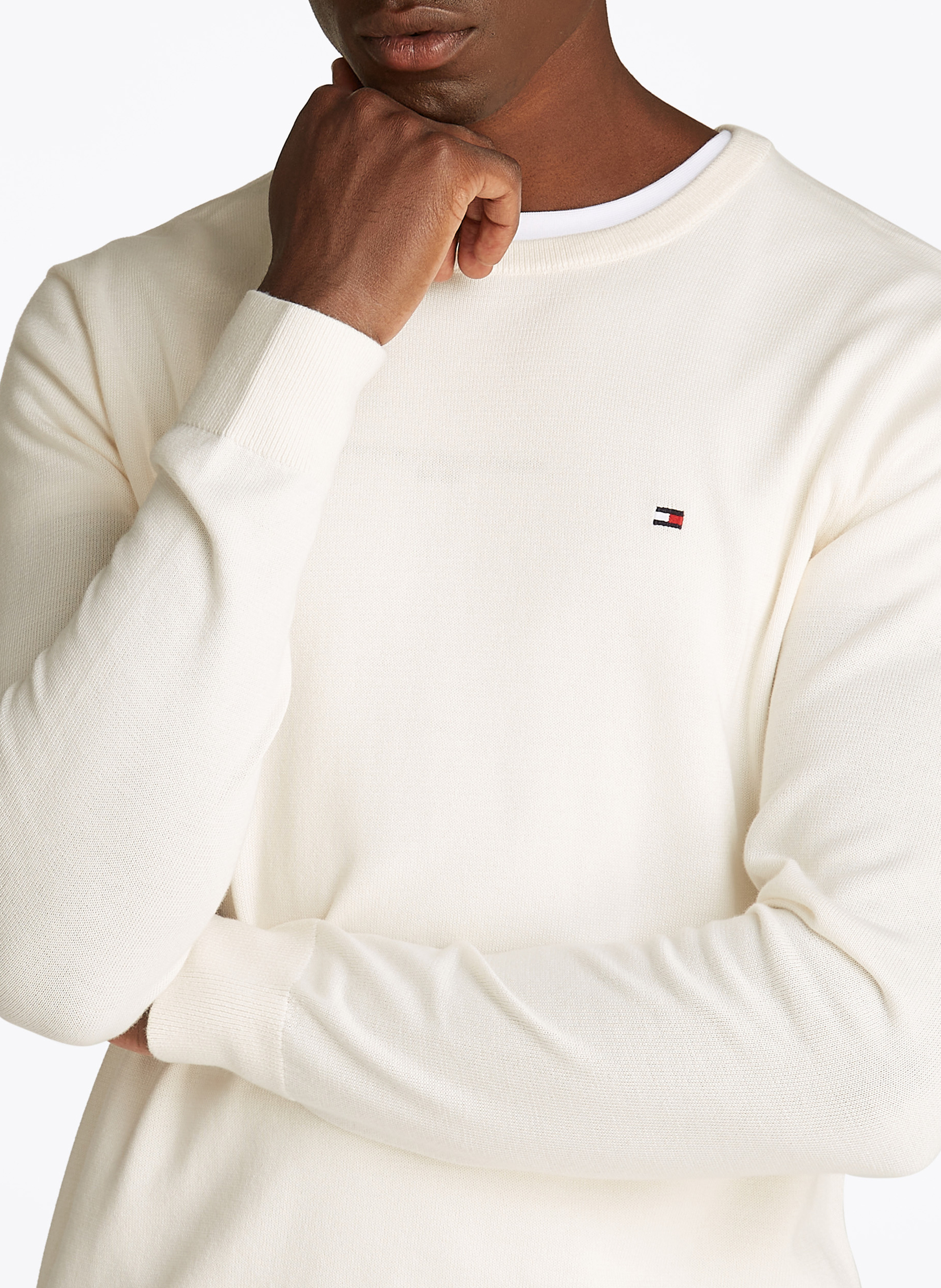 Pull col rond en coton TOMMY HILFIGER Jaune