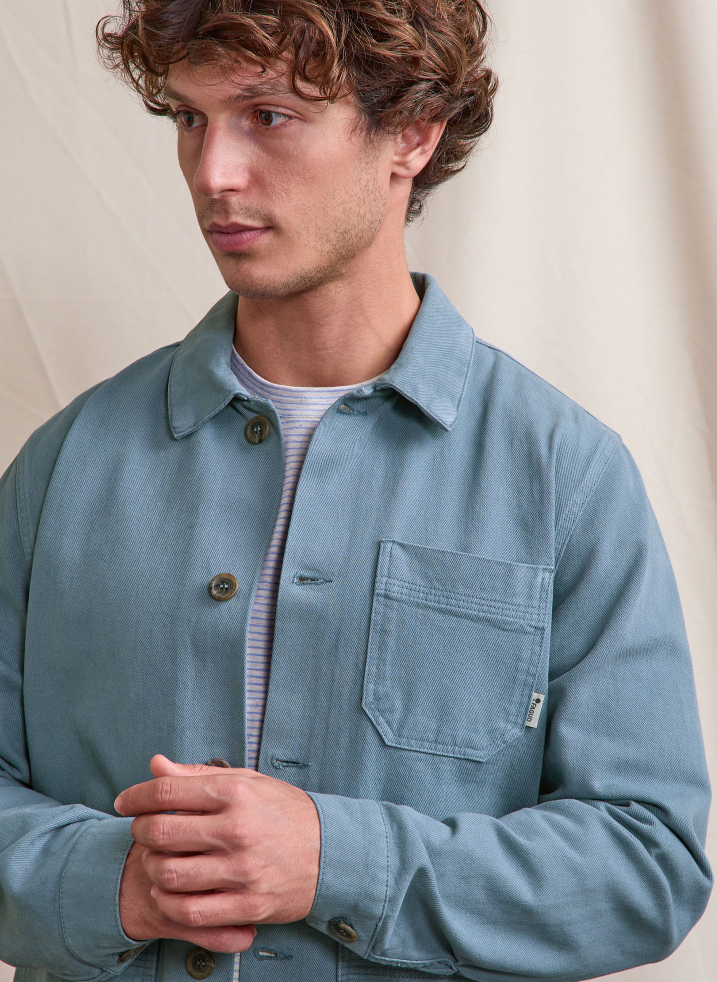 Weite Jacke mit klassischem Kragen aus Baumwollcanvas FAGUO Blau