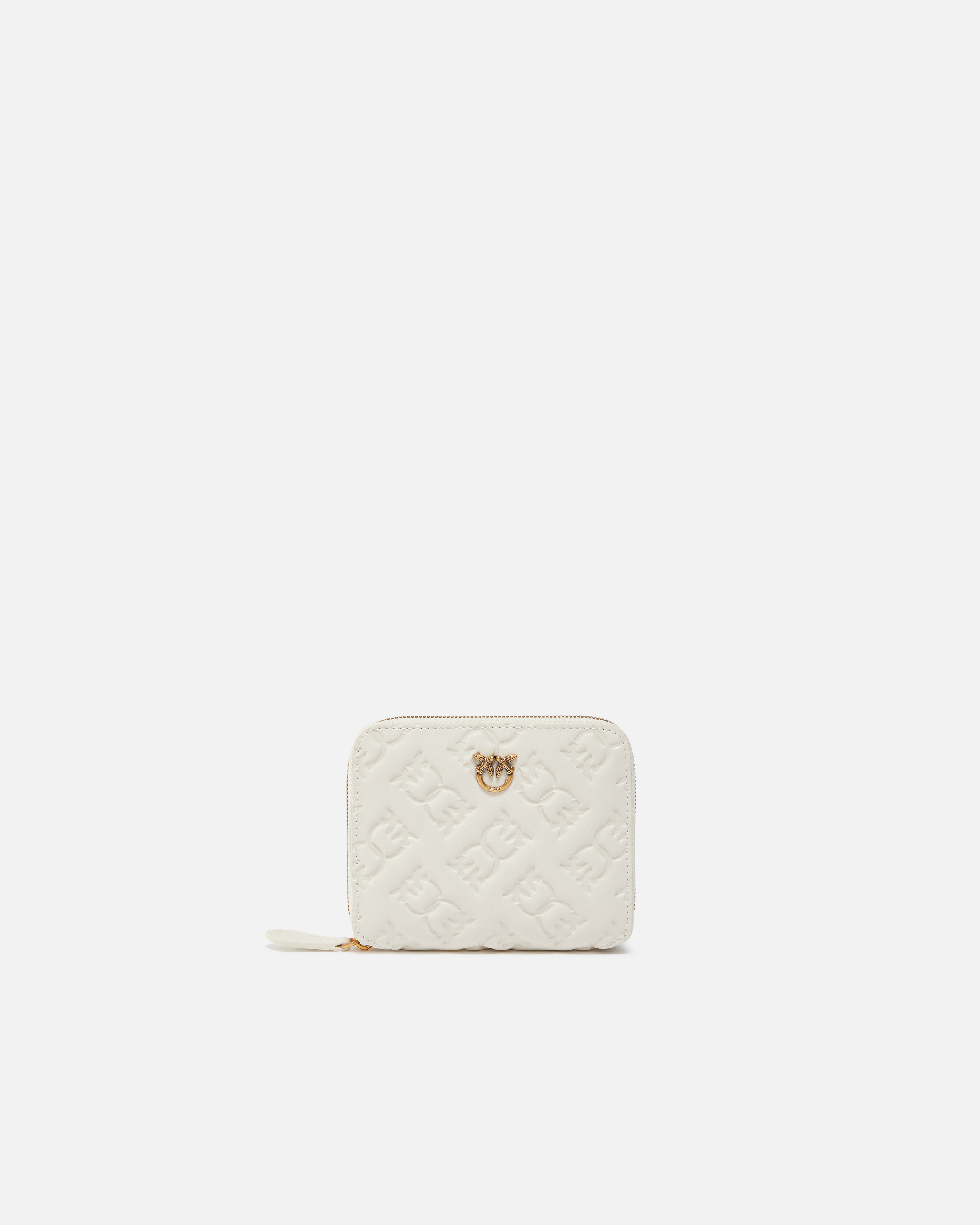 Square embossed monogram leather wallet PINKO White
