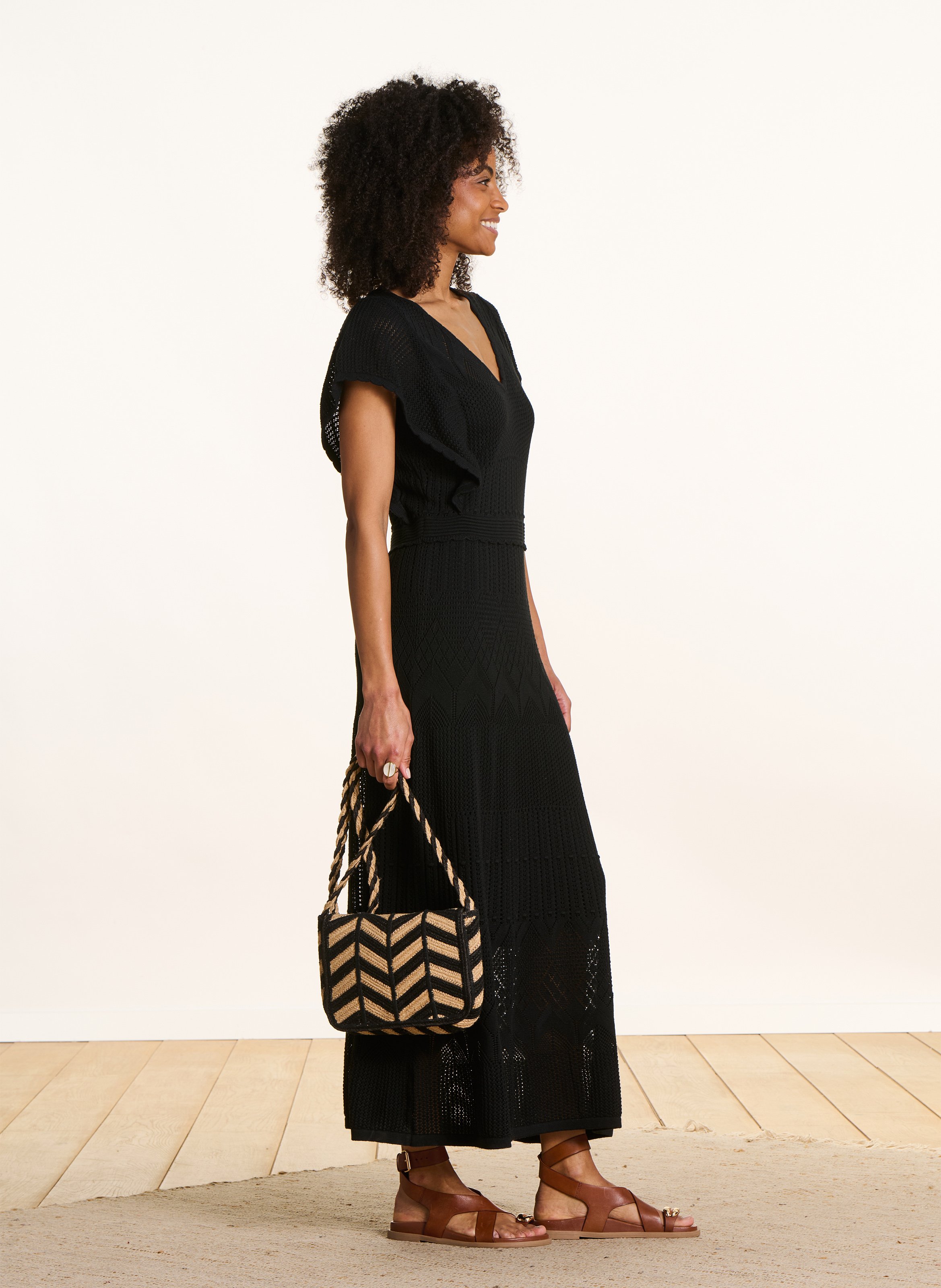Robe midi col V LA FEE MARABOUTEE Black