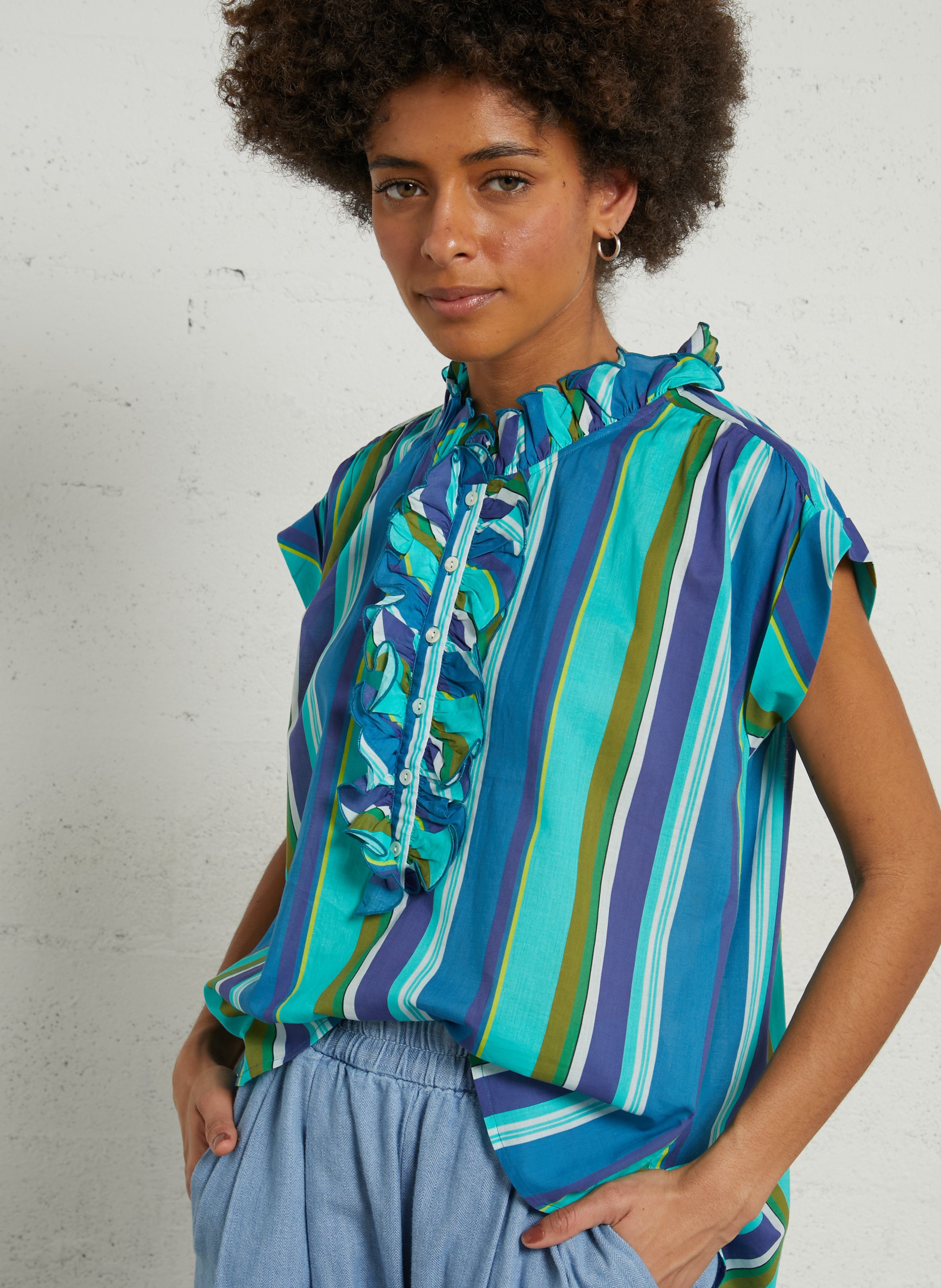 Blouse droite en coton rayé BELLA JONES Bleu