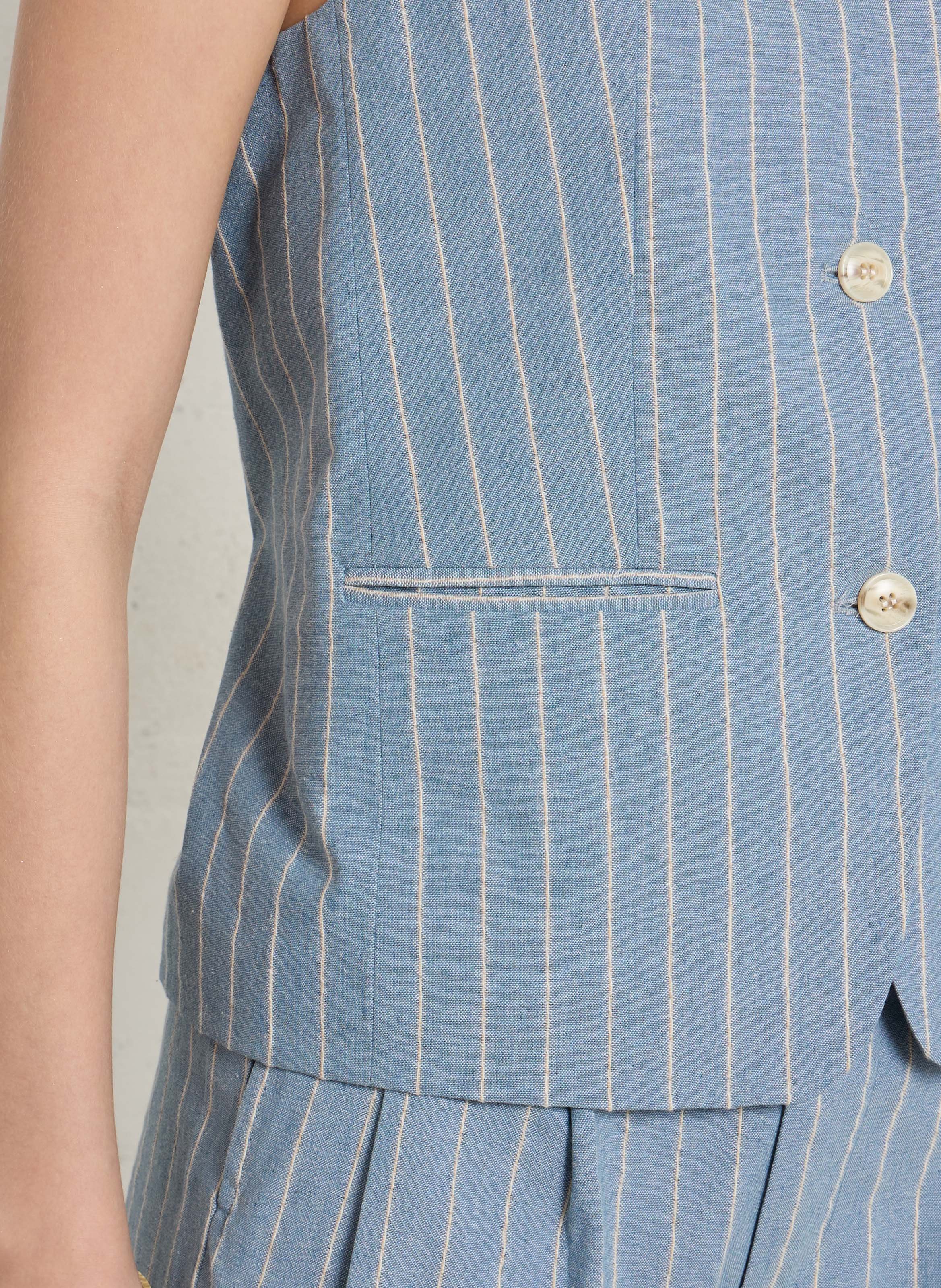 Gilet droit en coton et lin rayé THE KORNER Bleu