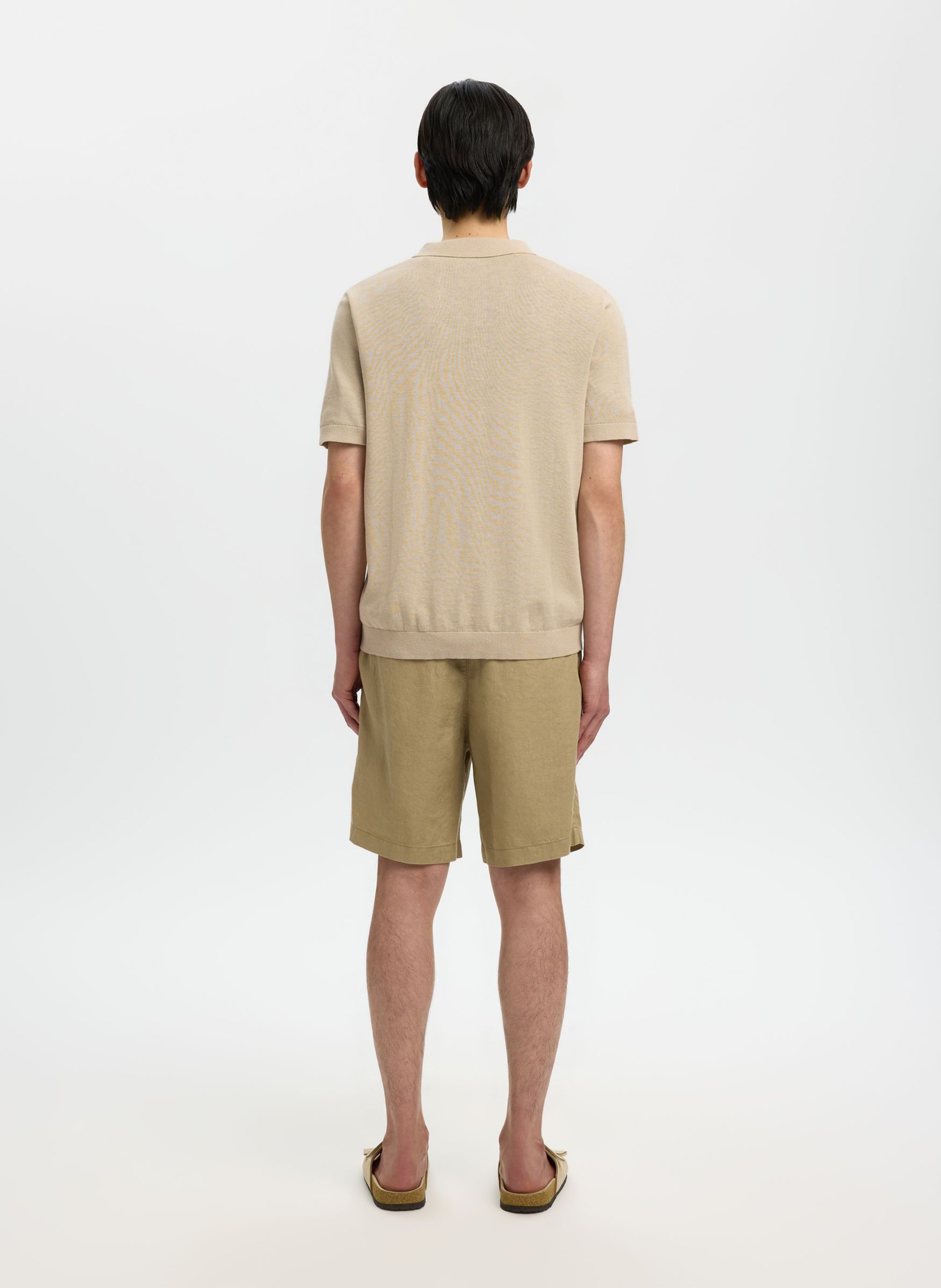 Gerade geschnittenes Poloshirt aus Bio-Baumwoll-Mix SELECTED Beige