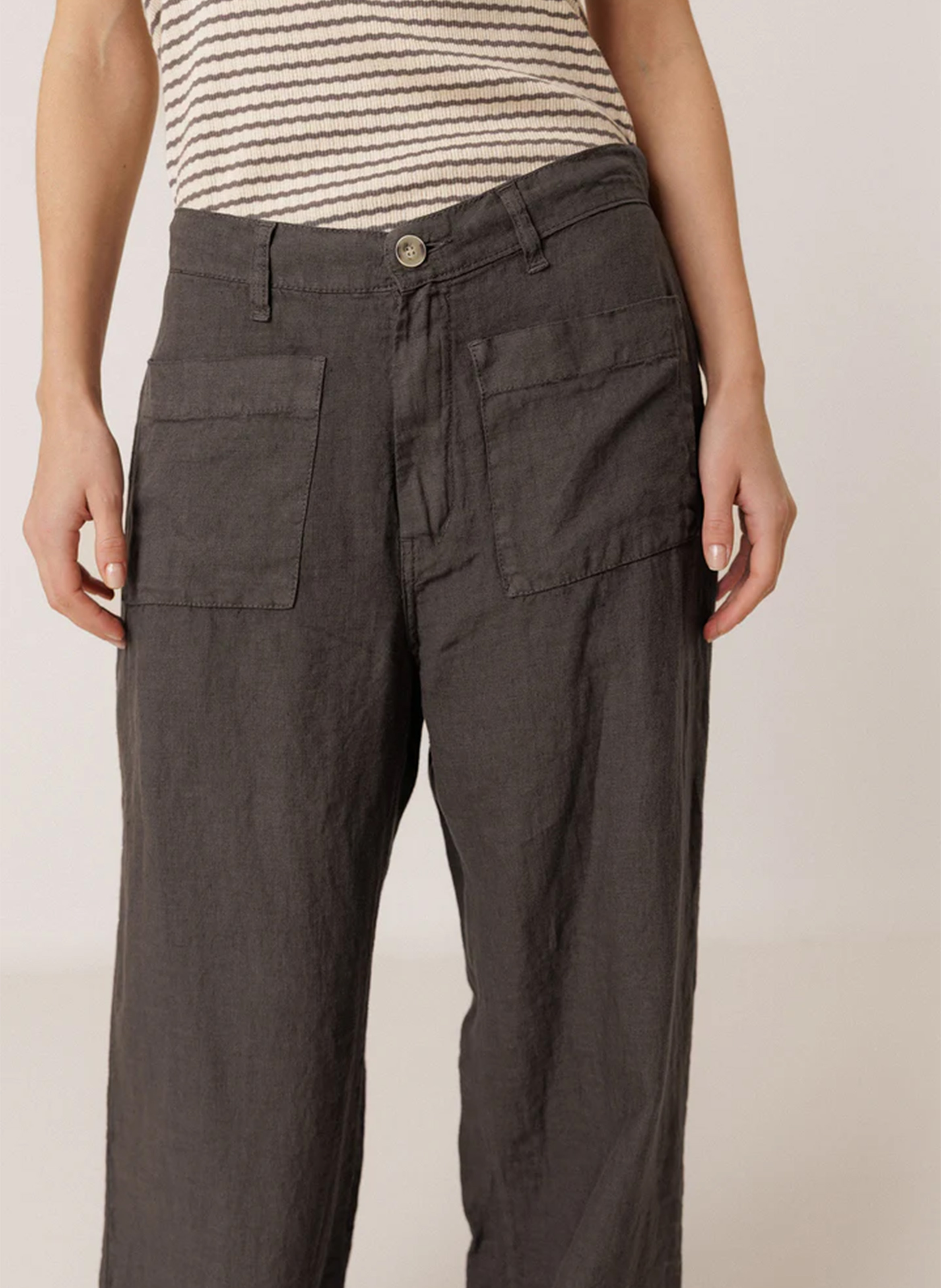 Marlenehose aus Leinen mit hohem Bund INDI & COLD Grau