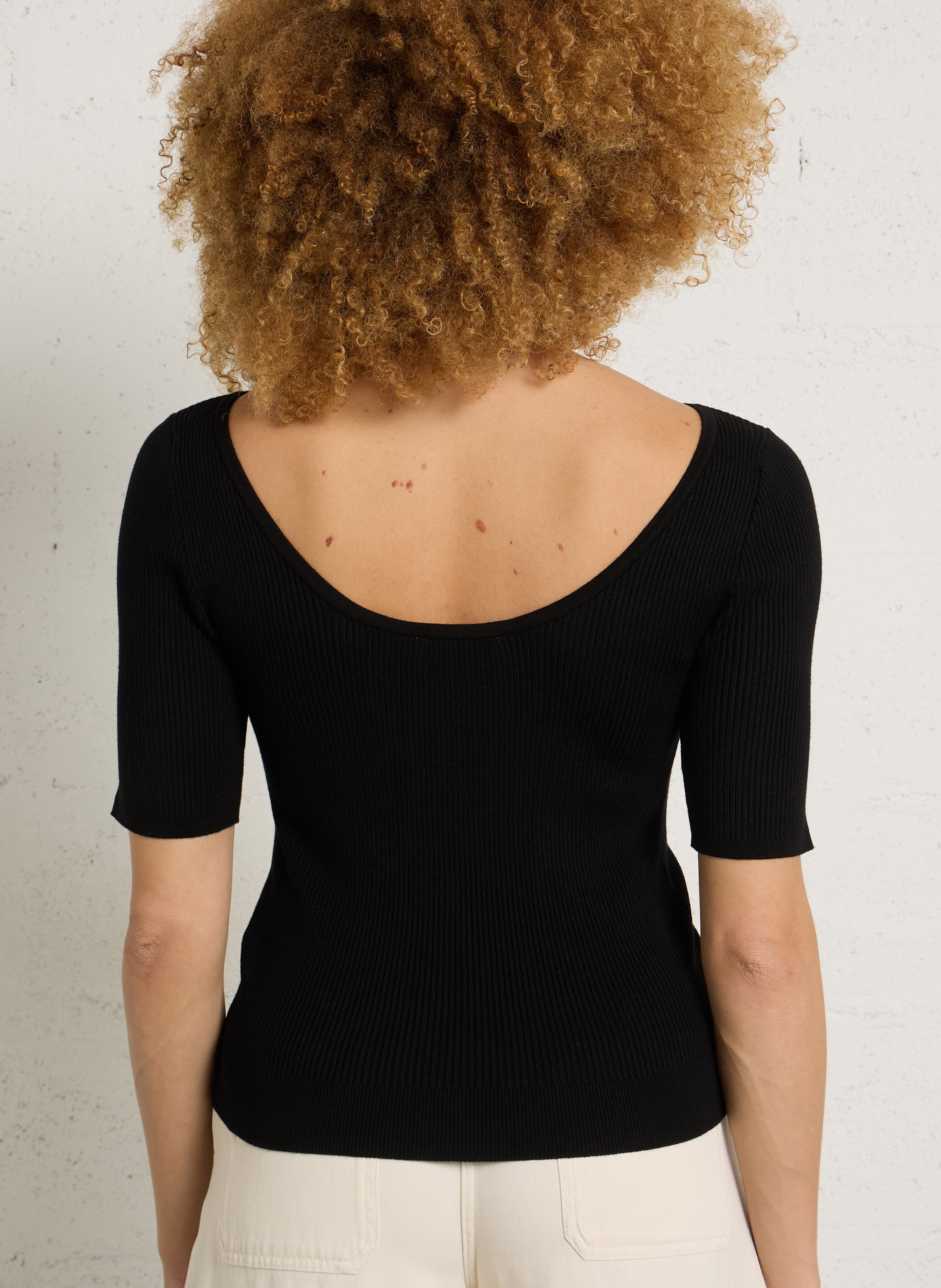 Fitted boat neck knit top MAISON 123 Black