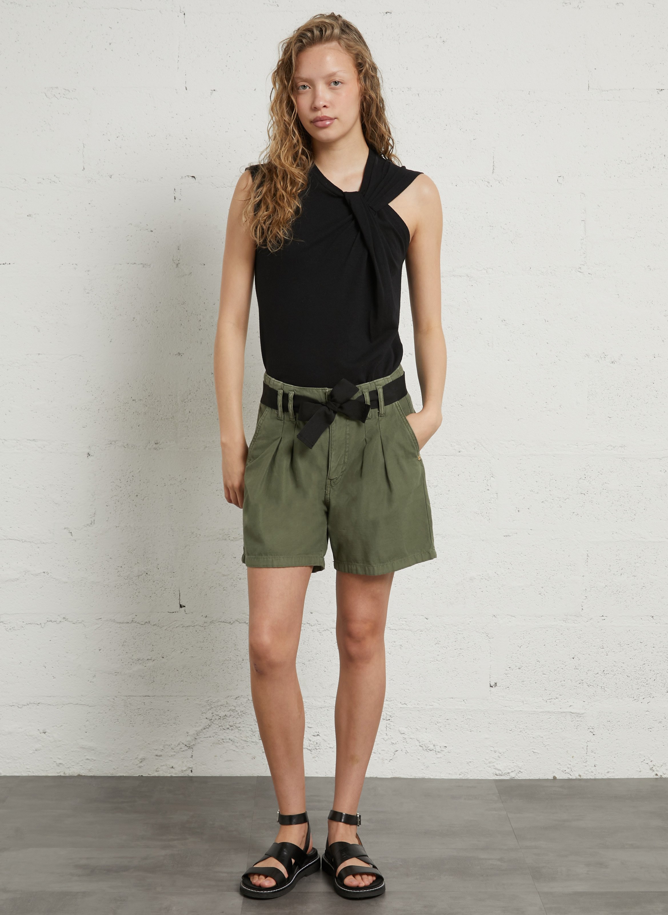 Débardeur col rond en lin mélangé MAJESTIC FILATURES Noir