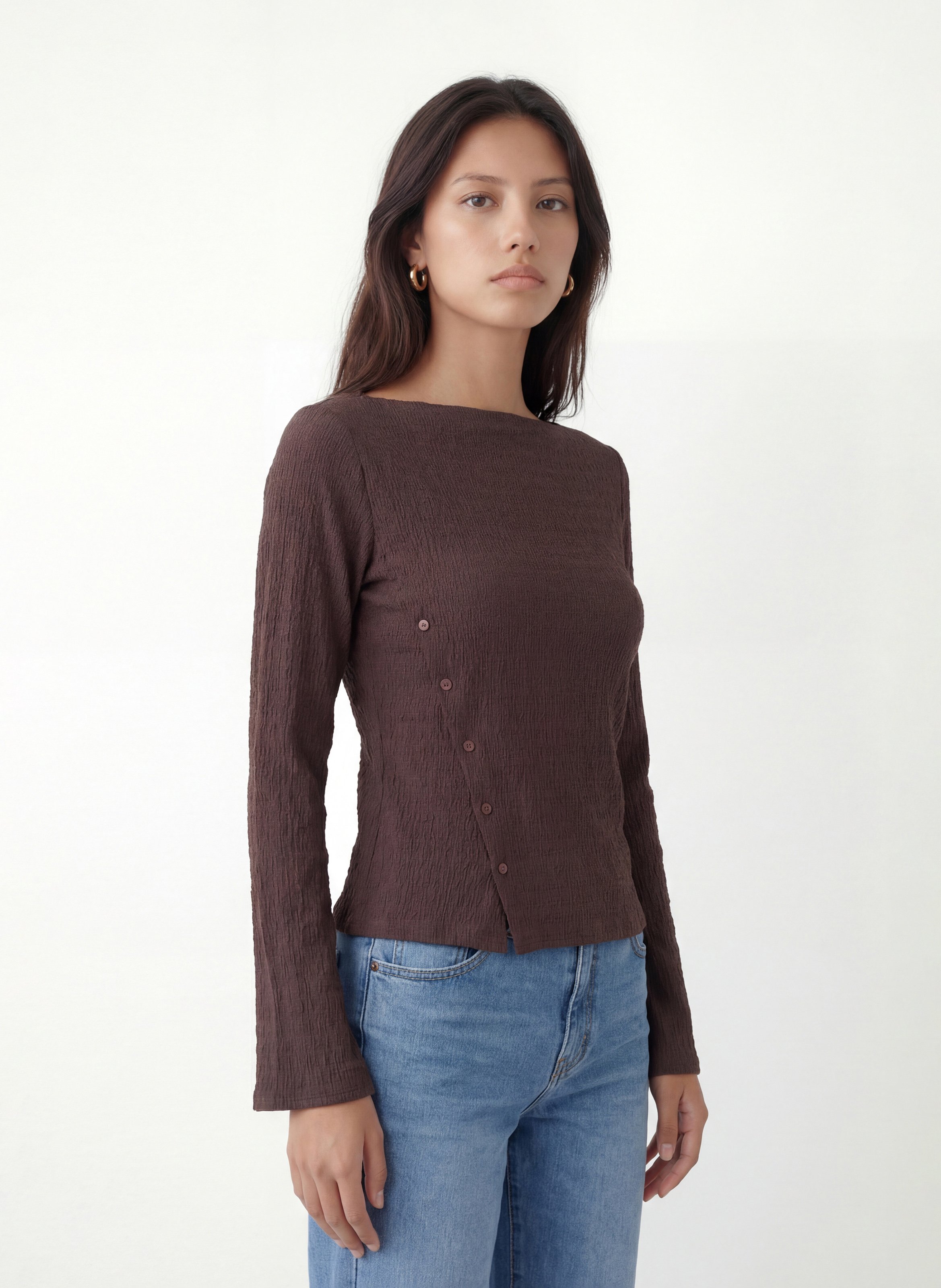 Top droit col bateau texturé KOOKAI Marron