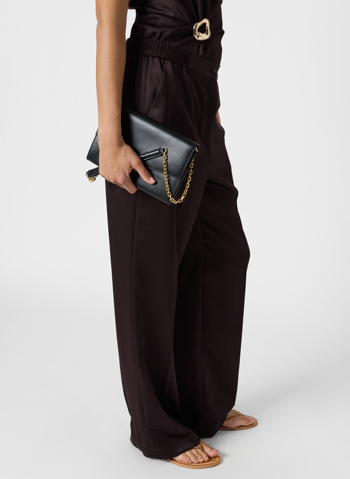 Pantalon droit taille haute en satin uni GERARD DAREL Marron