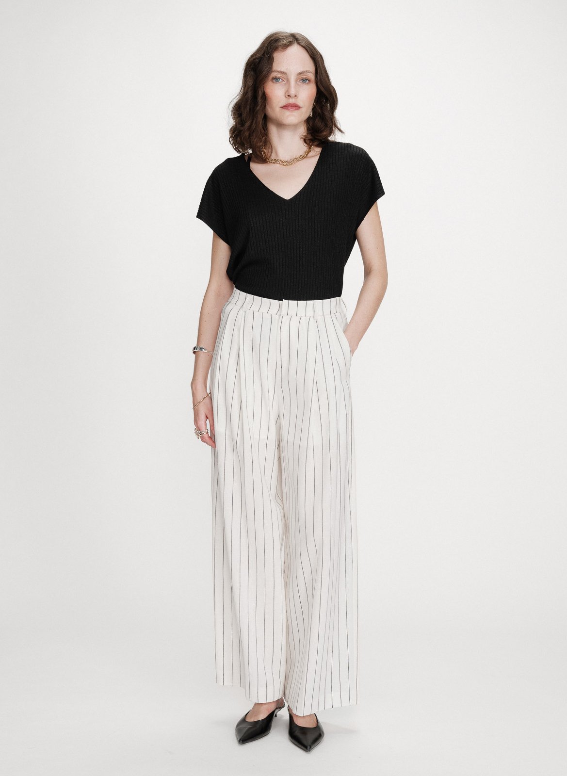 Pantalon large à rayures GRACE ET MILA Blanc