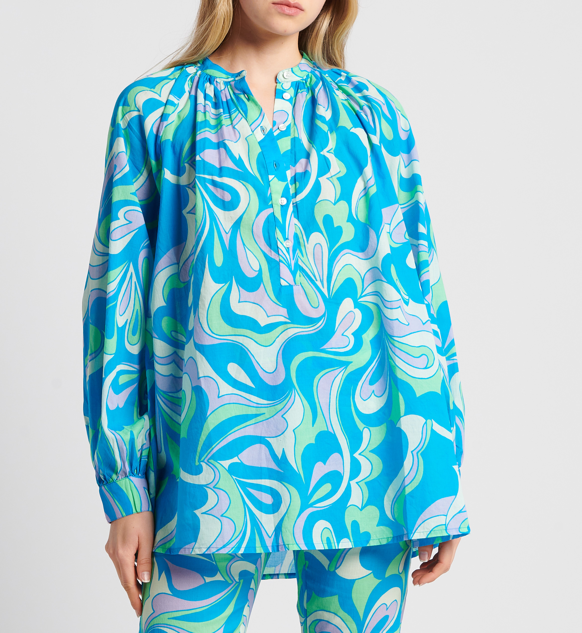 Loose-fit cotton round-neck blouse V DE VINSTER Blue