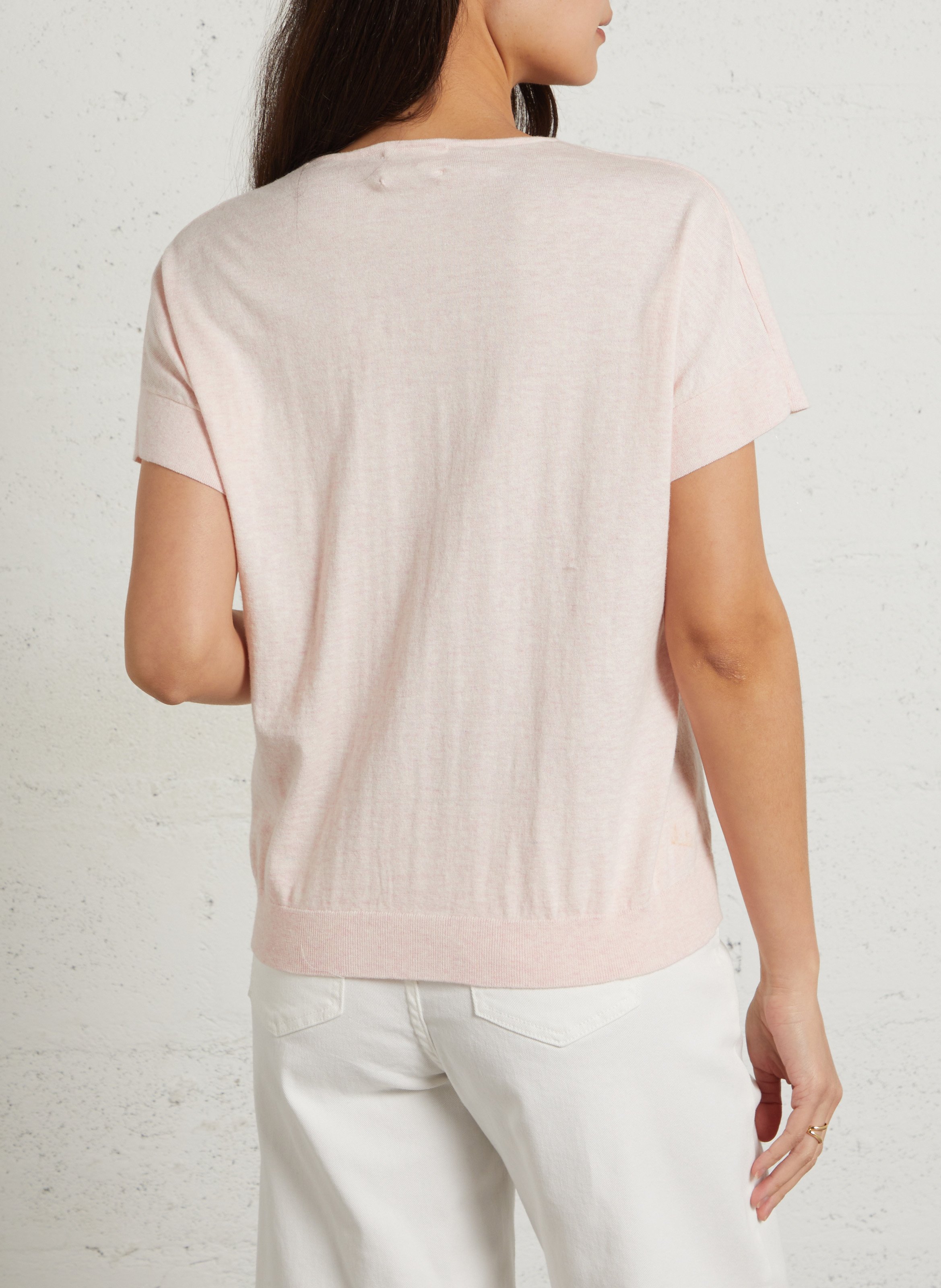 Top oversize col V en coton MAISON 123 Rose