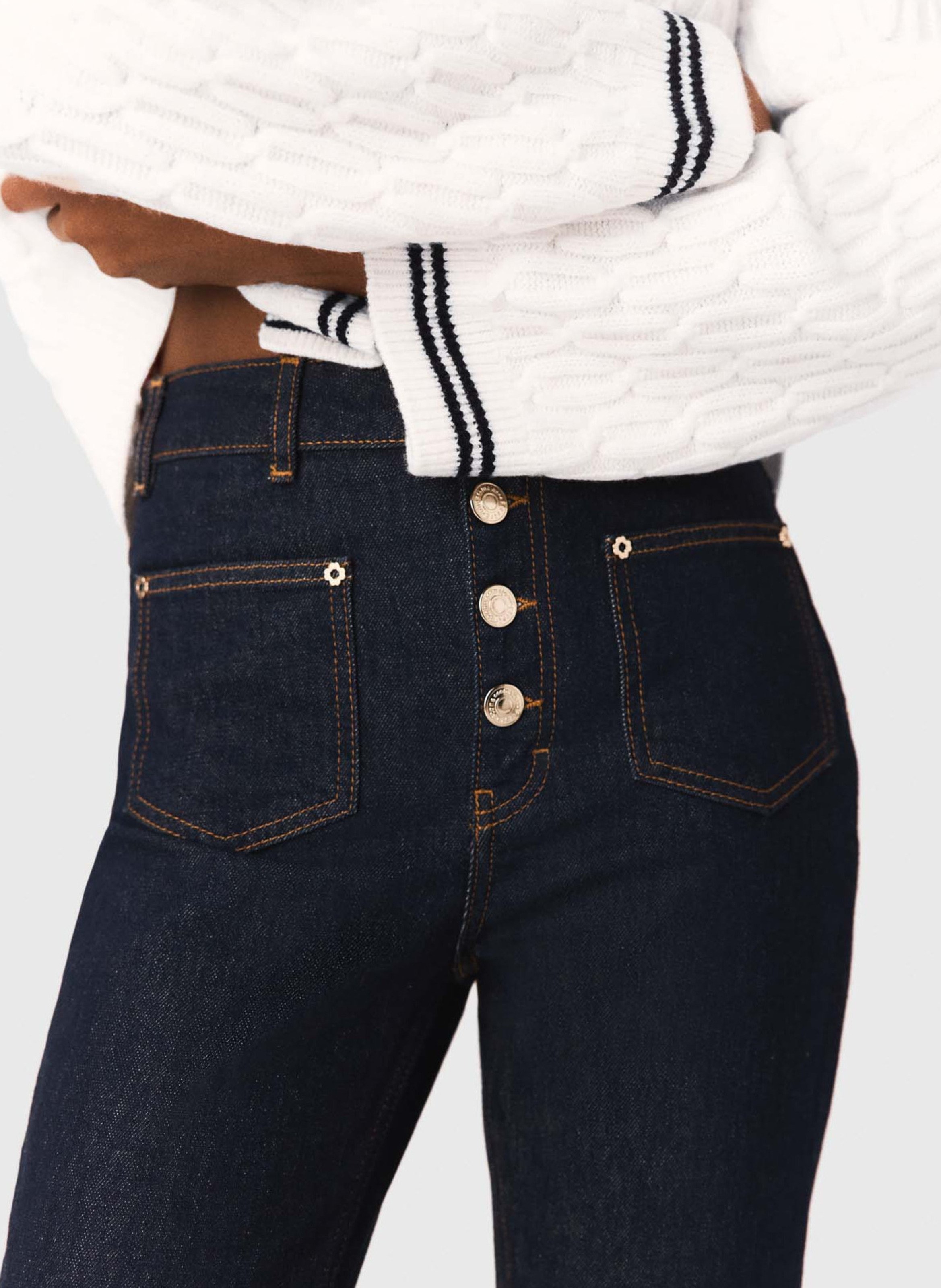 Jean taille haute boutonné brut MAJE Bleu