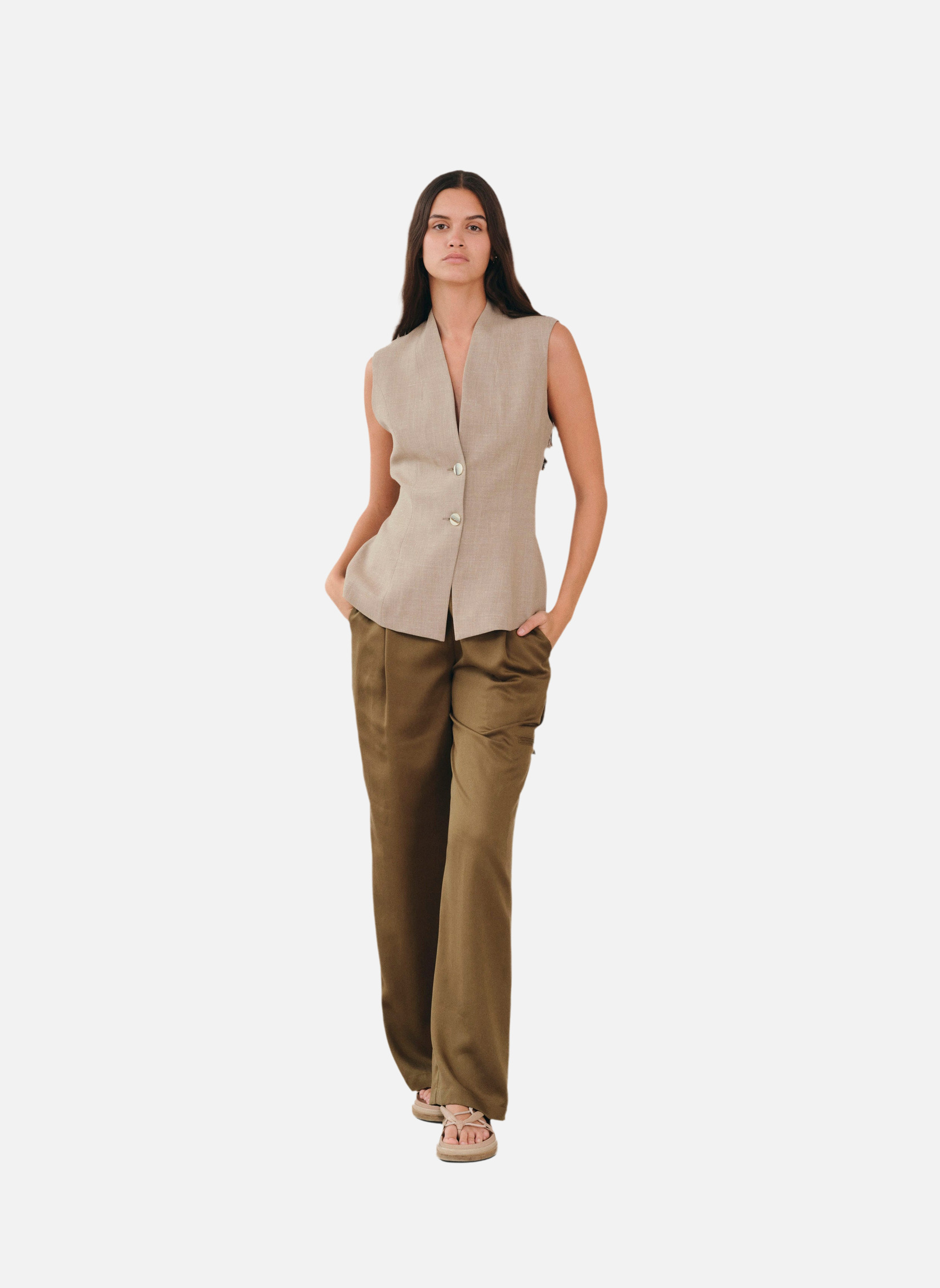 Wide leg pants ICONA KHAKI Noyoco Green