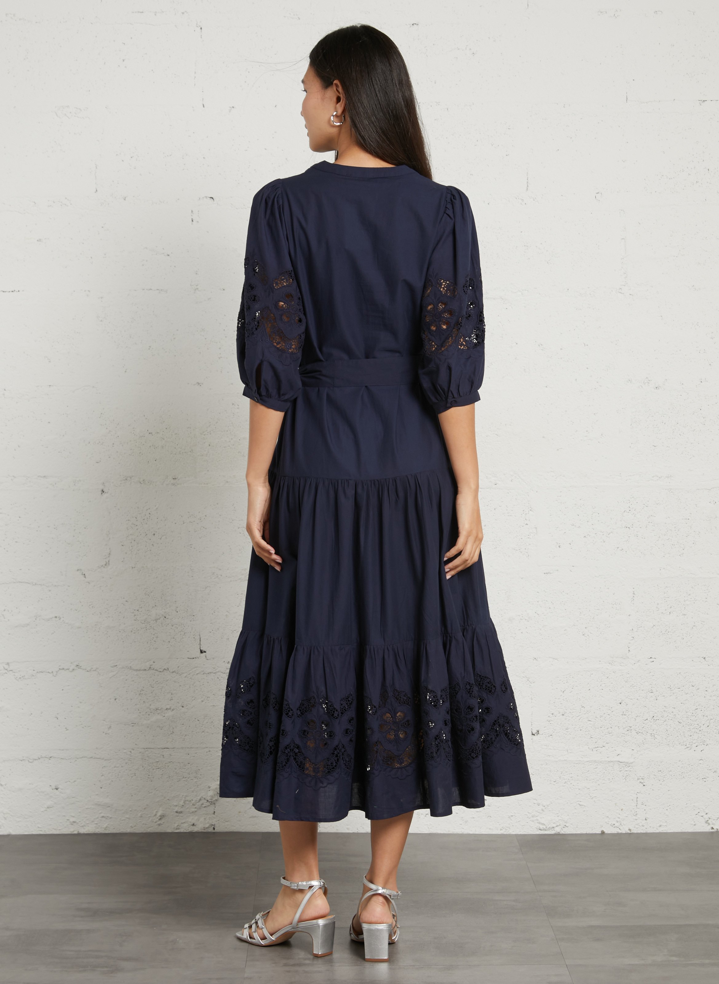 Lange, katoenen jurk met tuniekhals SUD EXPRESS Blauw
