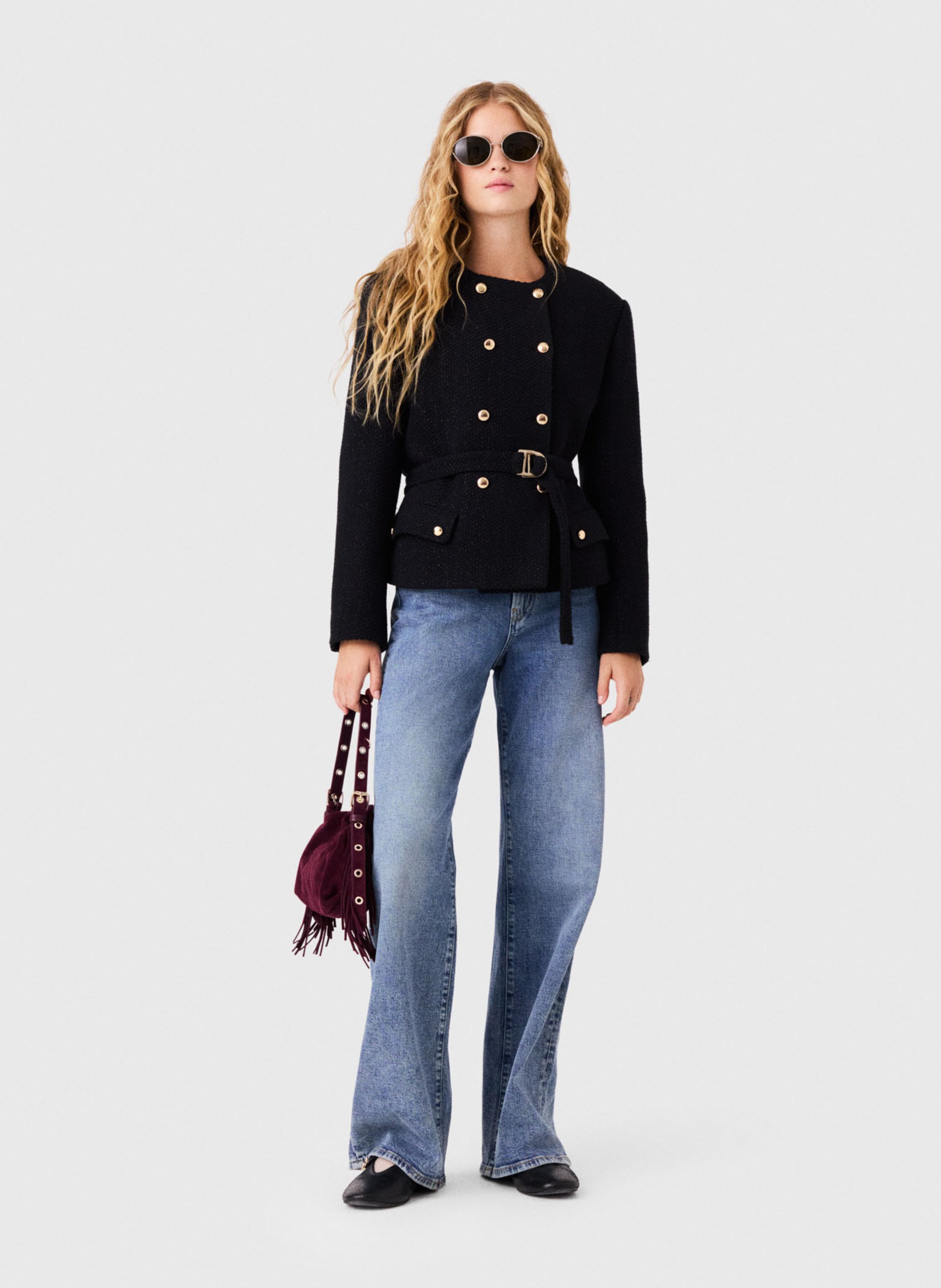 Veste droite col rond MAJE Noir