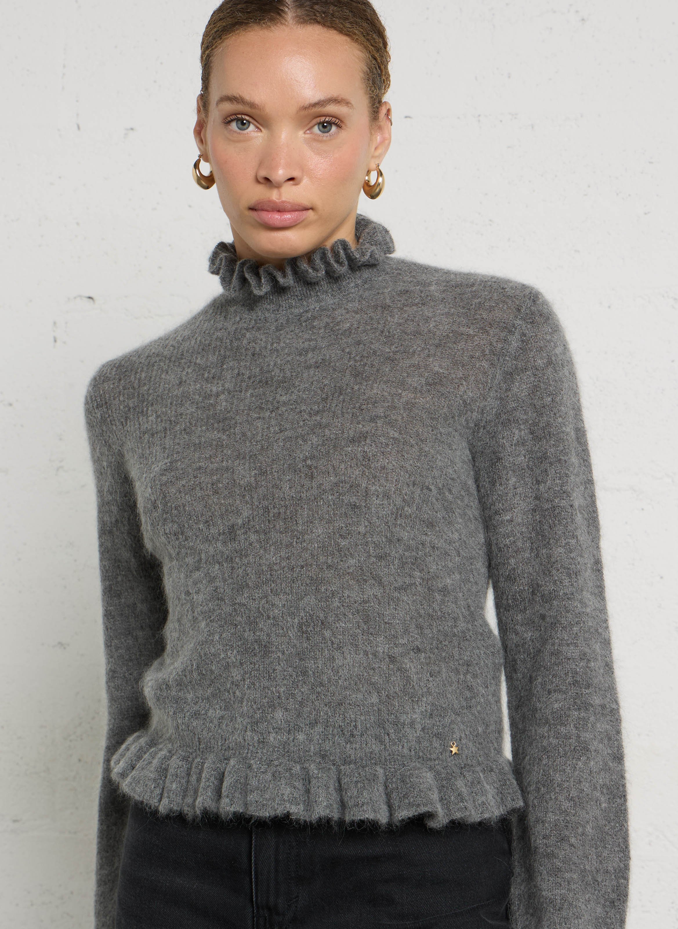 Wollmix-Pullover mit Stehkragen DES PETITS HAUTS Grau