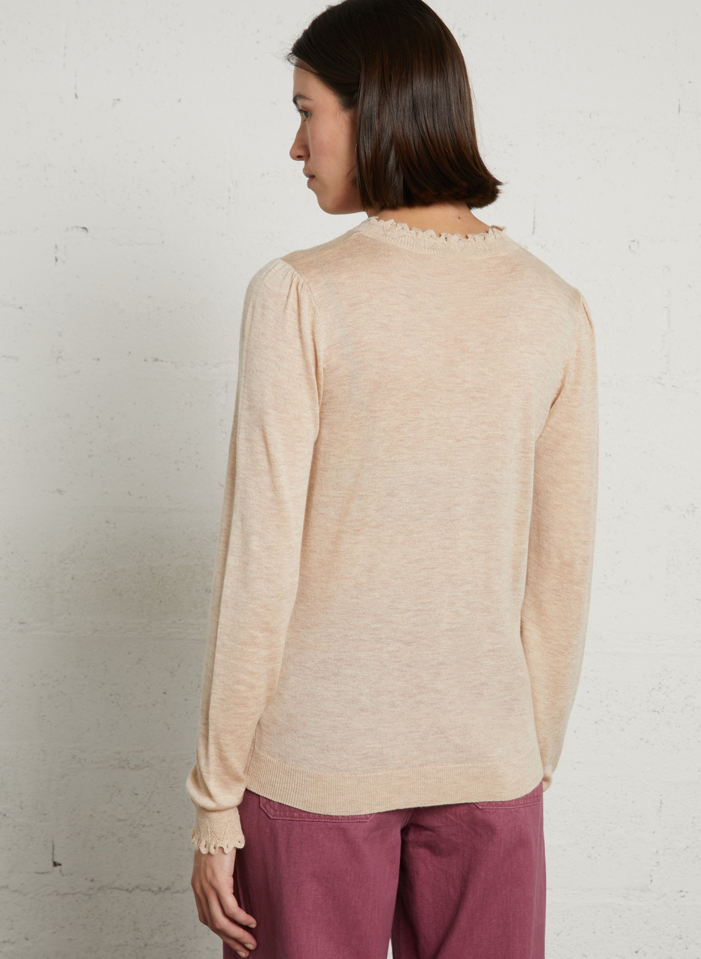 Straight solid color sweater with ruffles LA PETITE ETOILE Beige