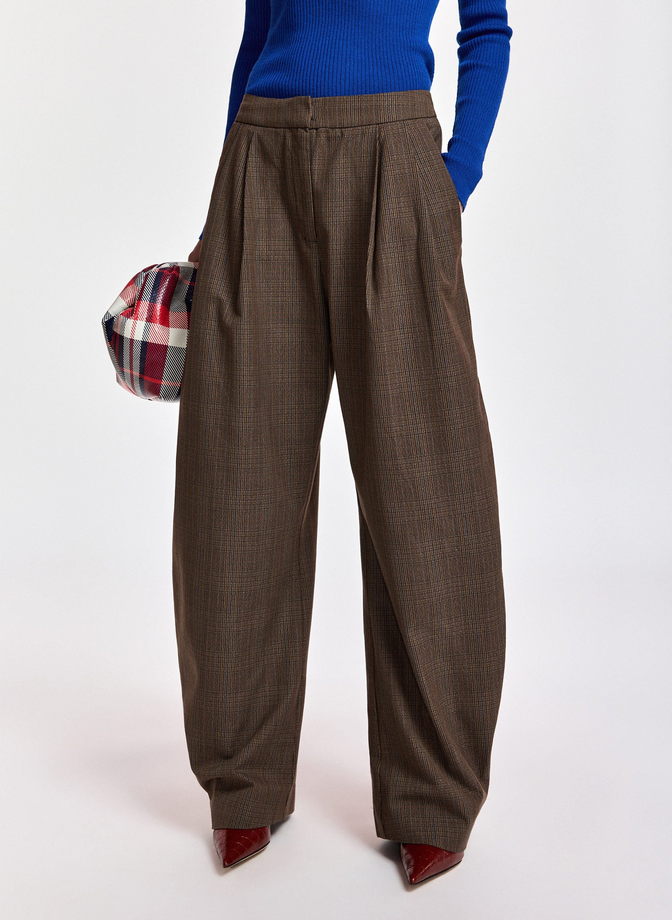 Karierte Barrel-Hose ESSENTIEL ANTWERP Braun