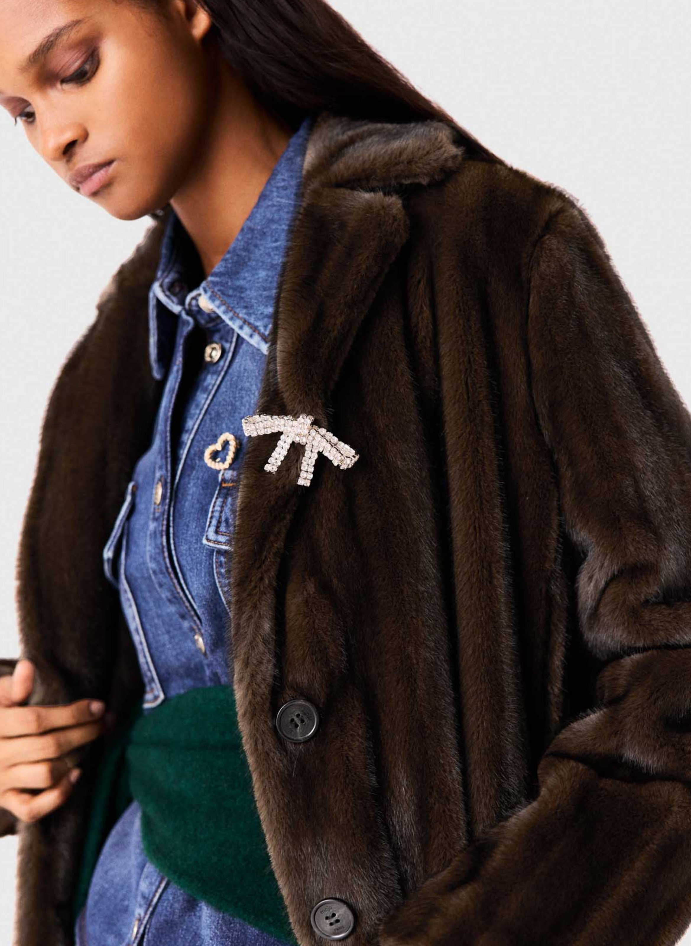 Manteau oversize ceinturé effet fourrure MAJE Bruin