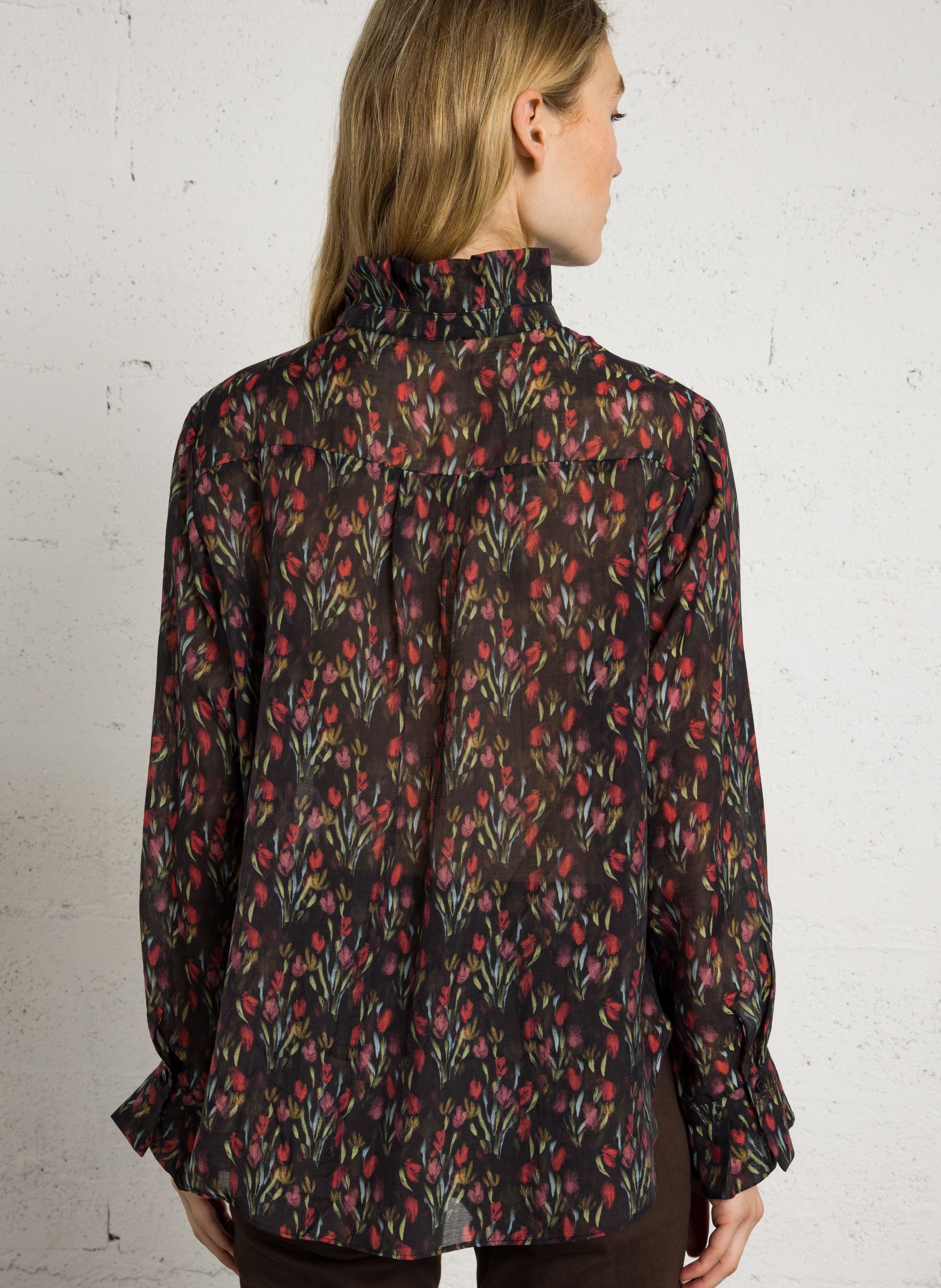 Chemise col montant à imprimé fleuri THE KORNER Noir