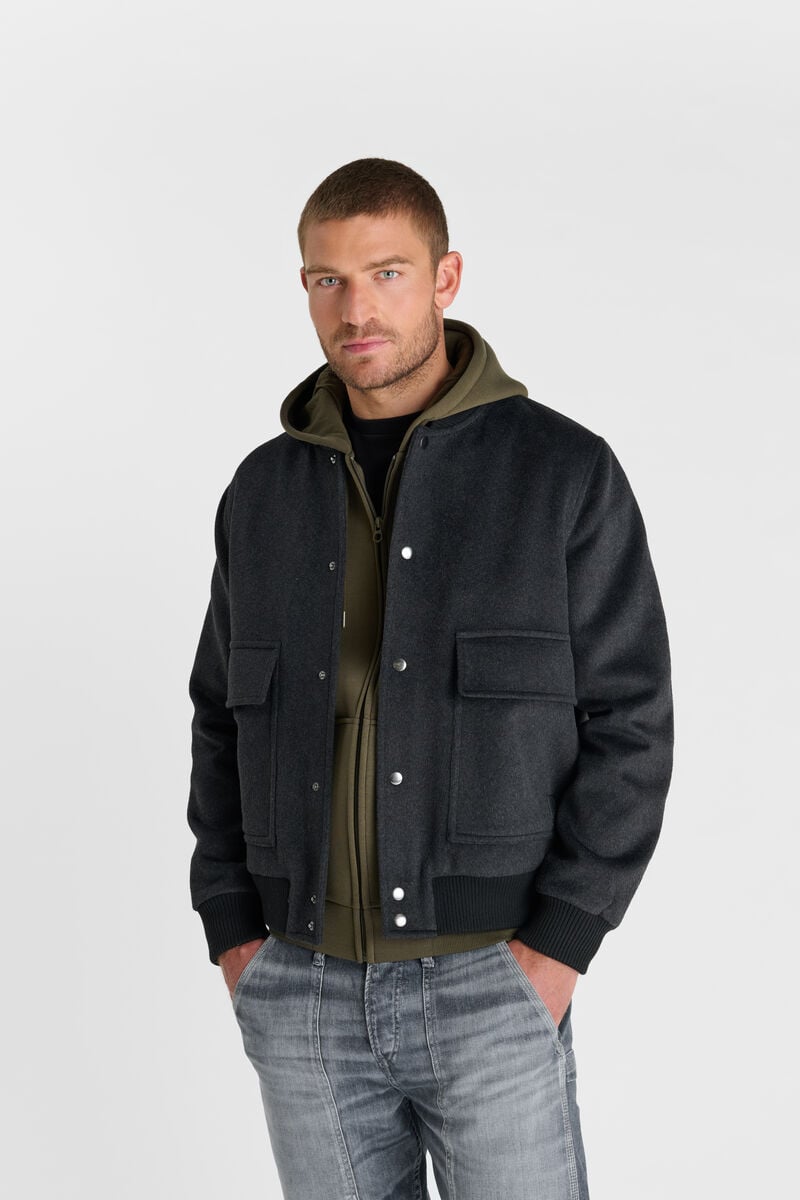 High-Neck Snap-Button Jacket LE TEMPS DES CERISES Grey
