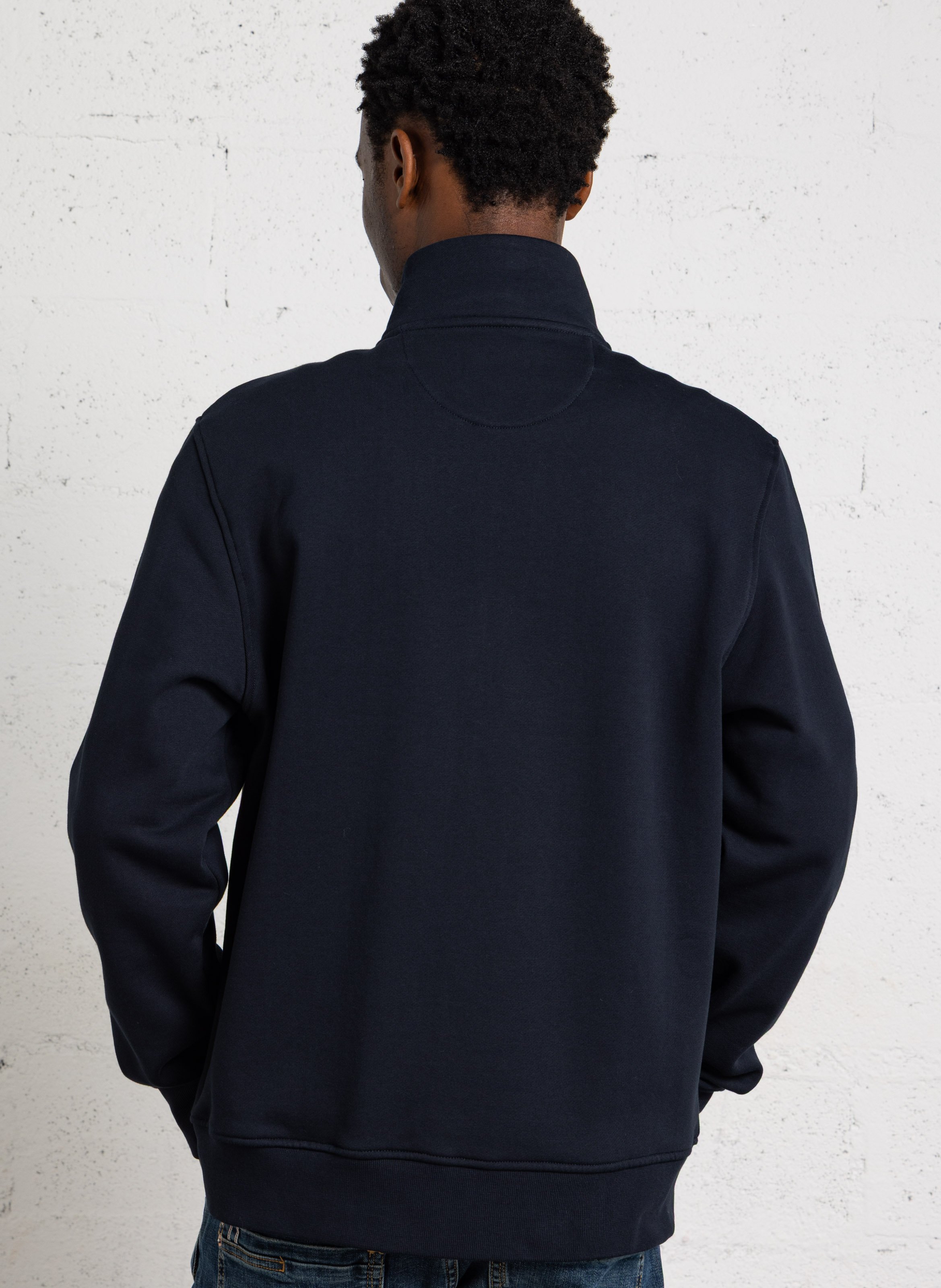 Straight high-neck zip-up cotton sweater EDEN PARK Blue