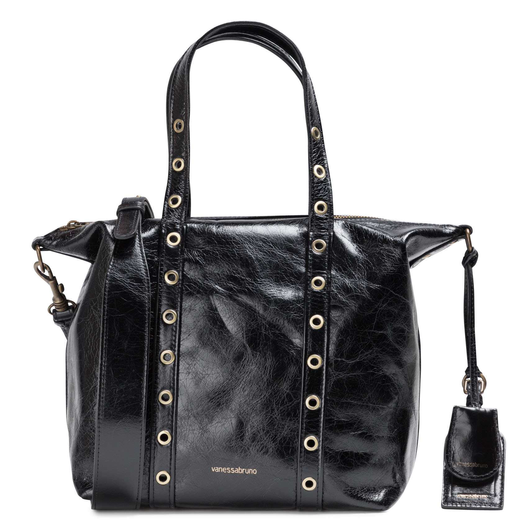 Petit sac en cuir craquelé et oeillets  VANESSA BRUNO Noir