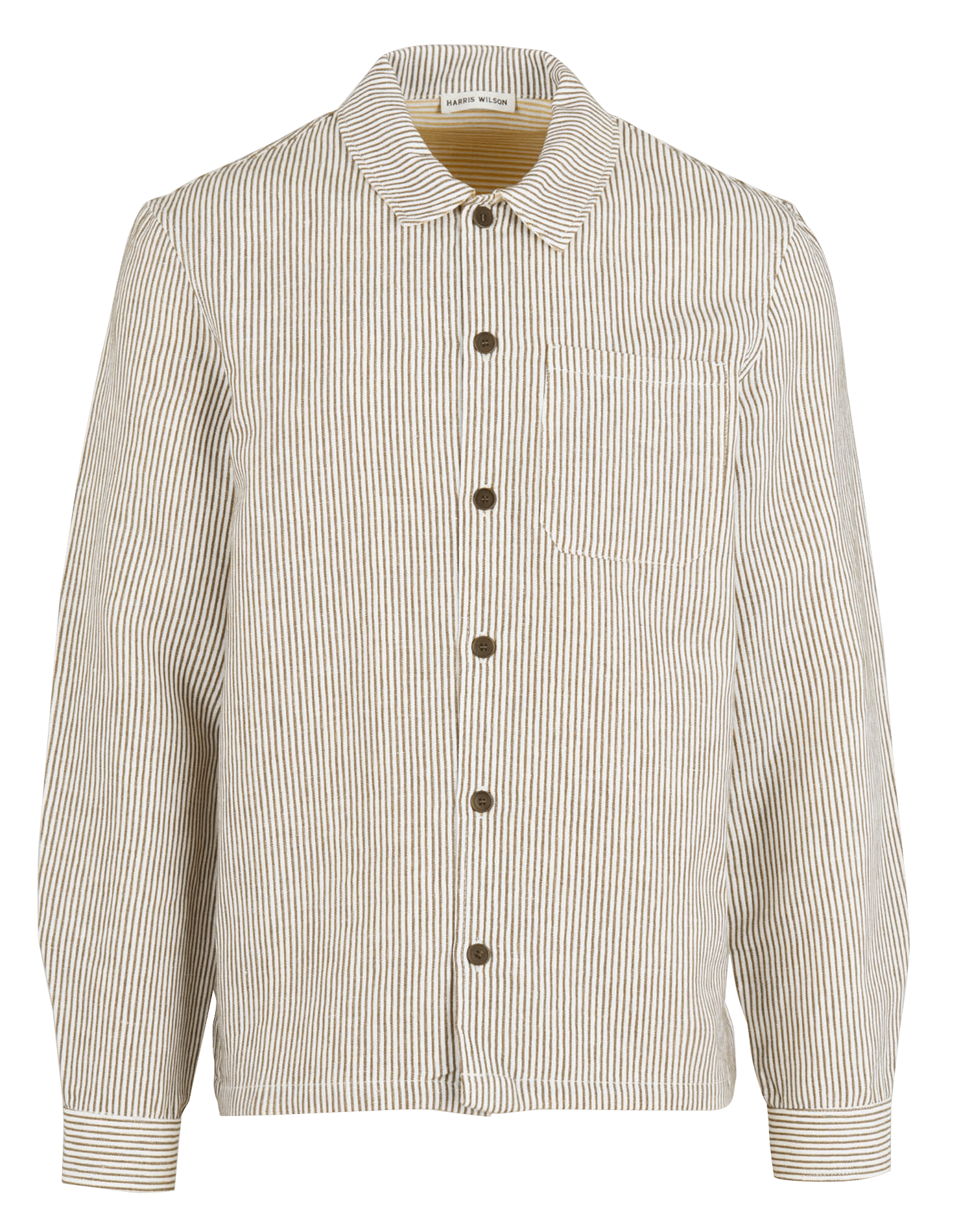 Regular-fit striped cotton and linen overshirt with classic collar BeigeHARRIS WILSON