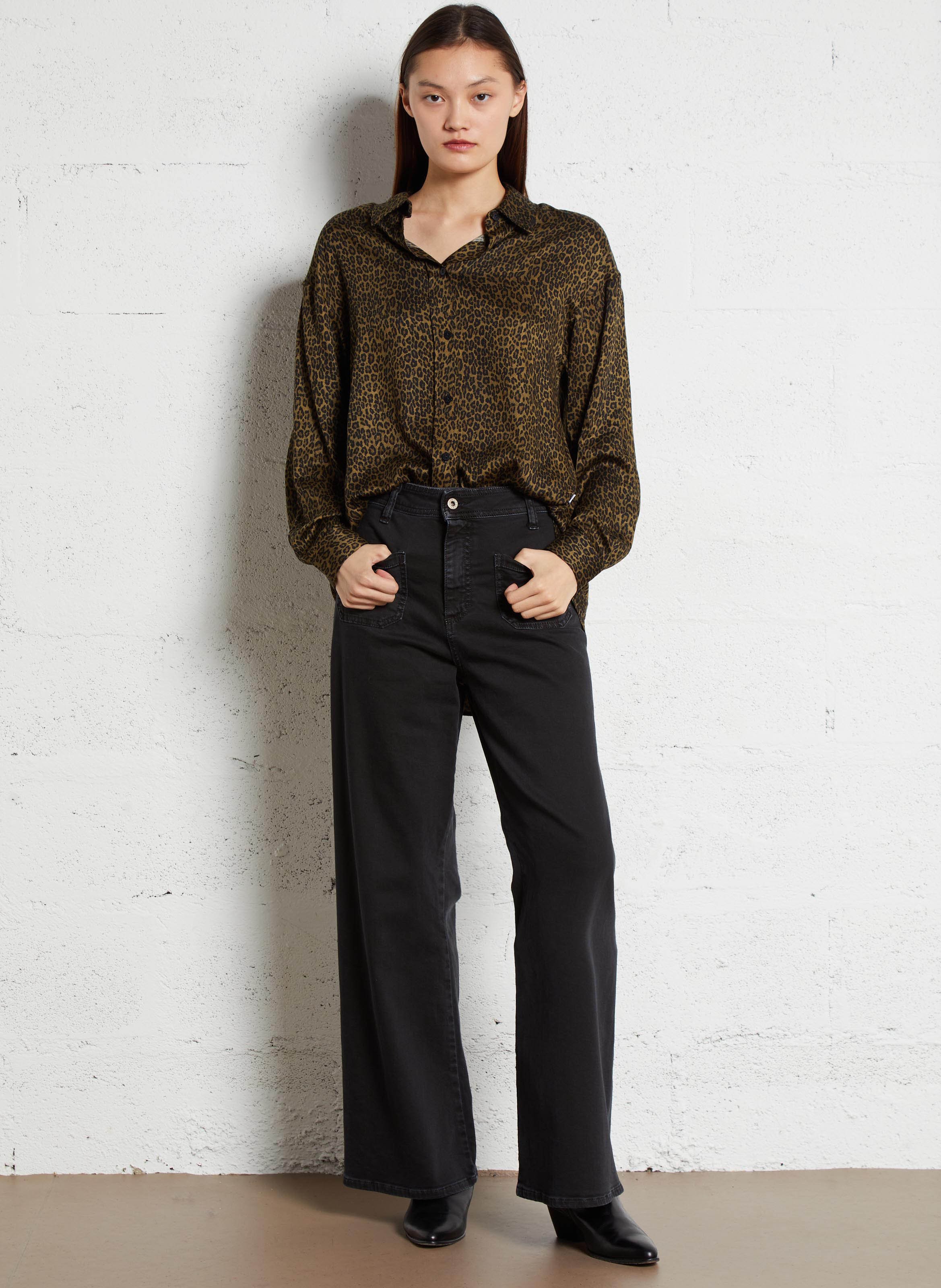 High-rise wide-leg cotton jeans Black