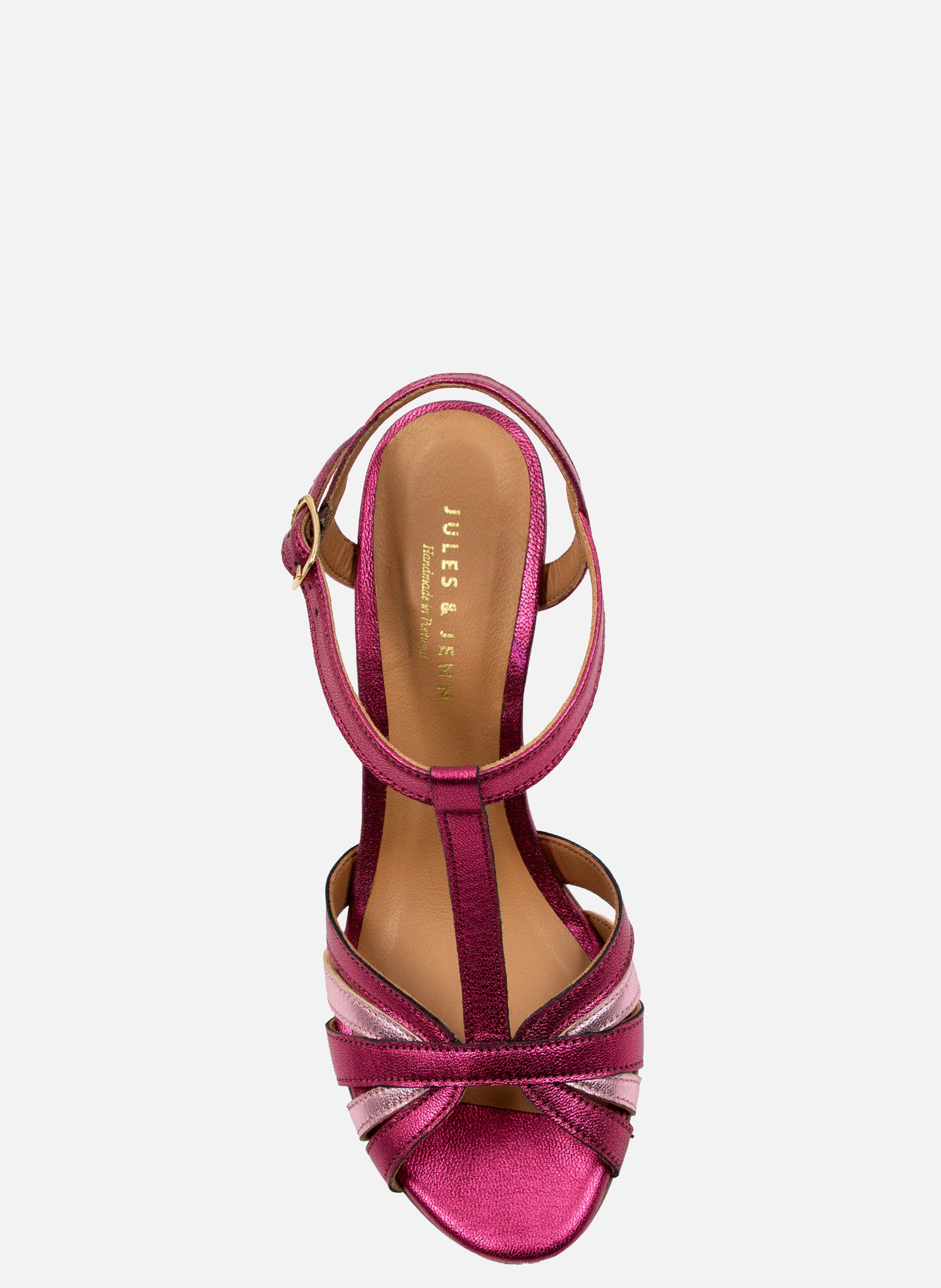 Metallic leather strap sandals with heels JULES & JENN Pink