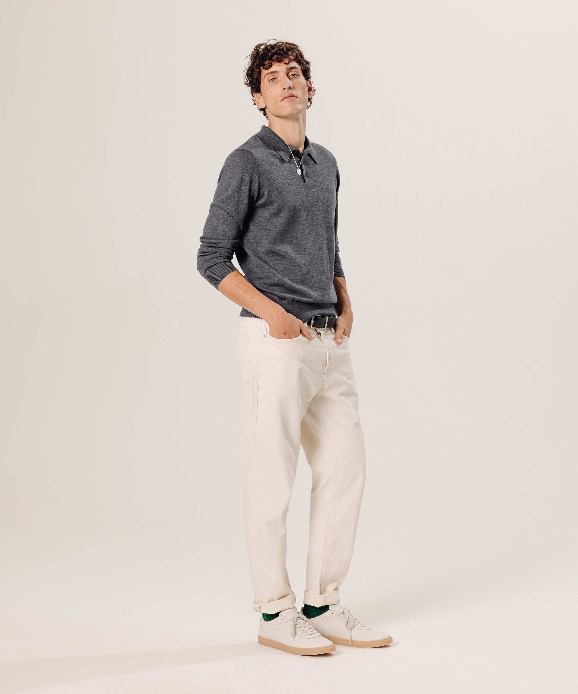 Pull col v en laine mérinos RODIER Gris