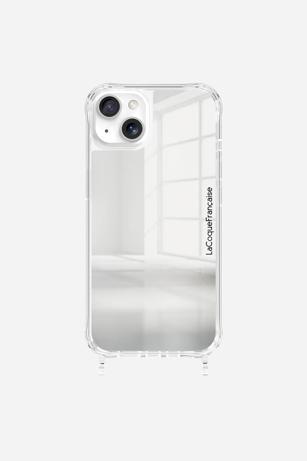 Mirror phone case with rings for iPhone 15 Plus Silver