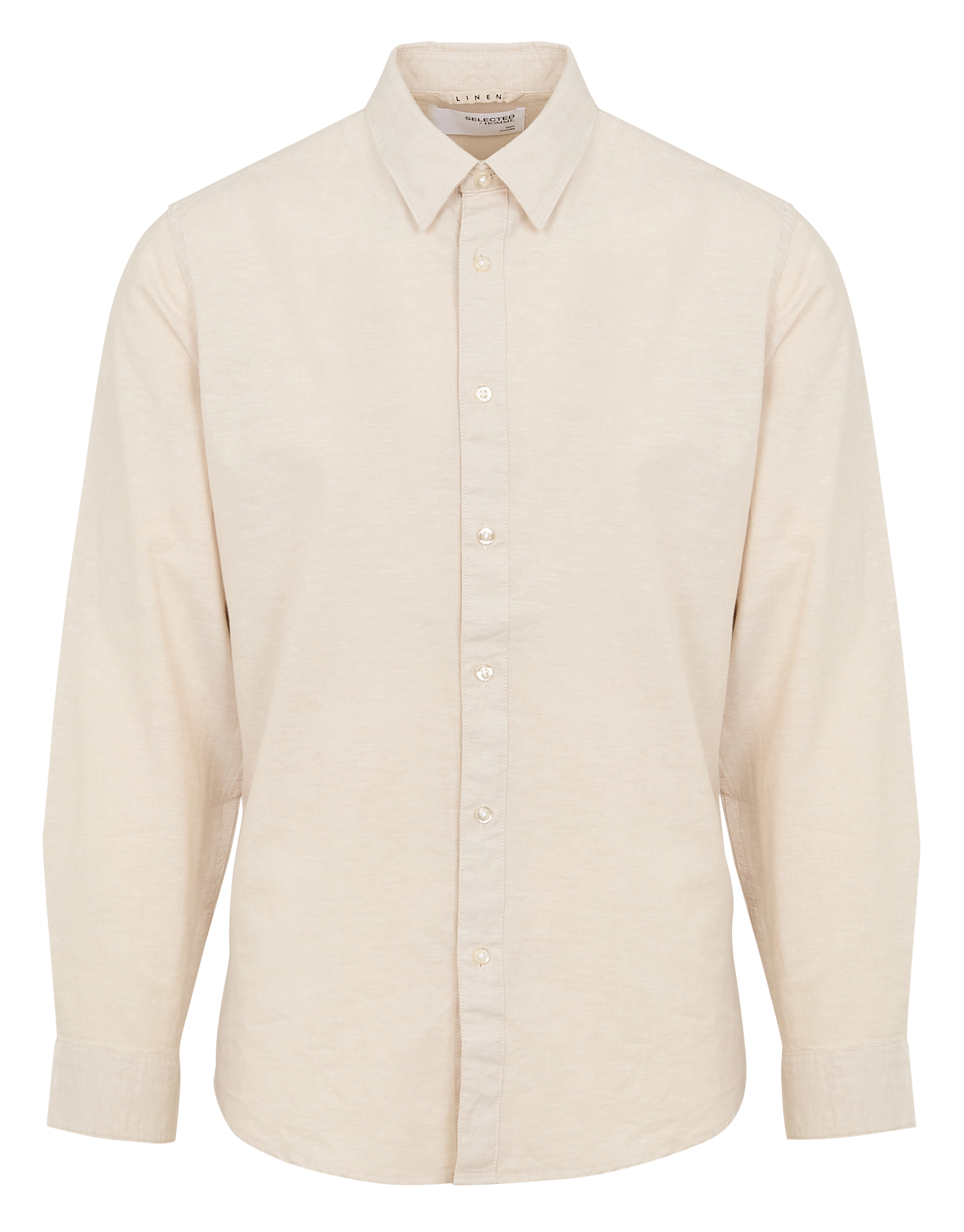 Oversized cotton and linen-blend shirt with classic collar Beige